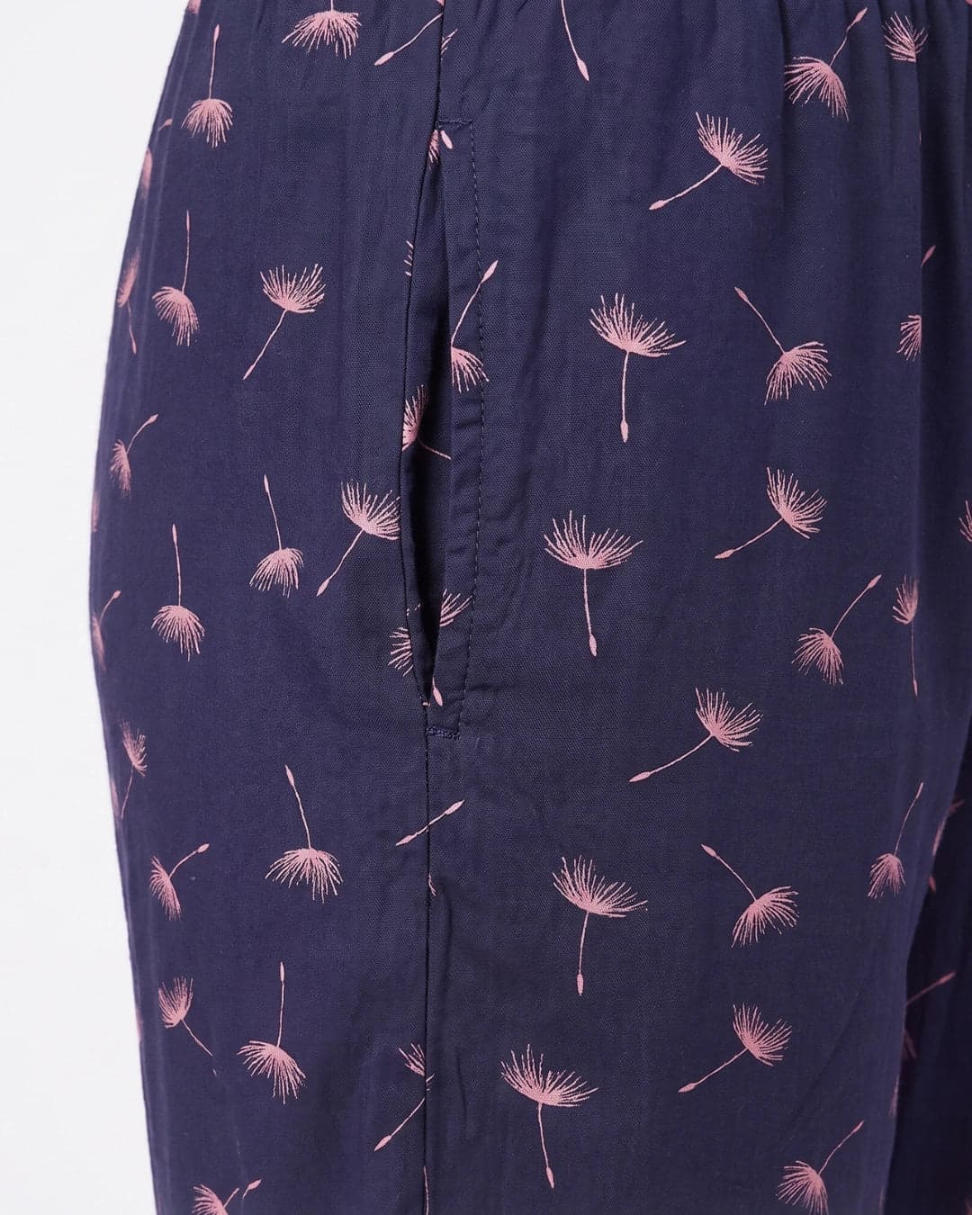 Navy Blue Dandelion Print Linen PJ Set for Women - view 5