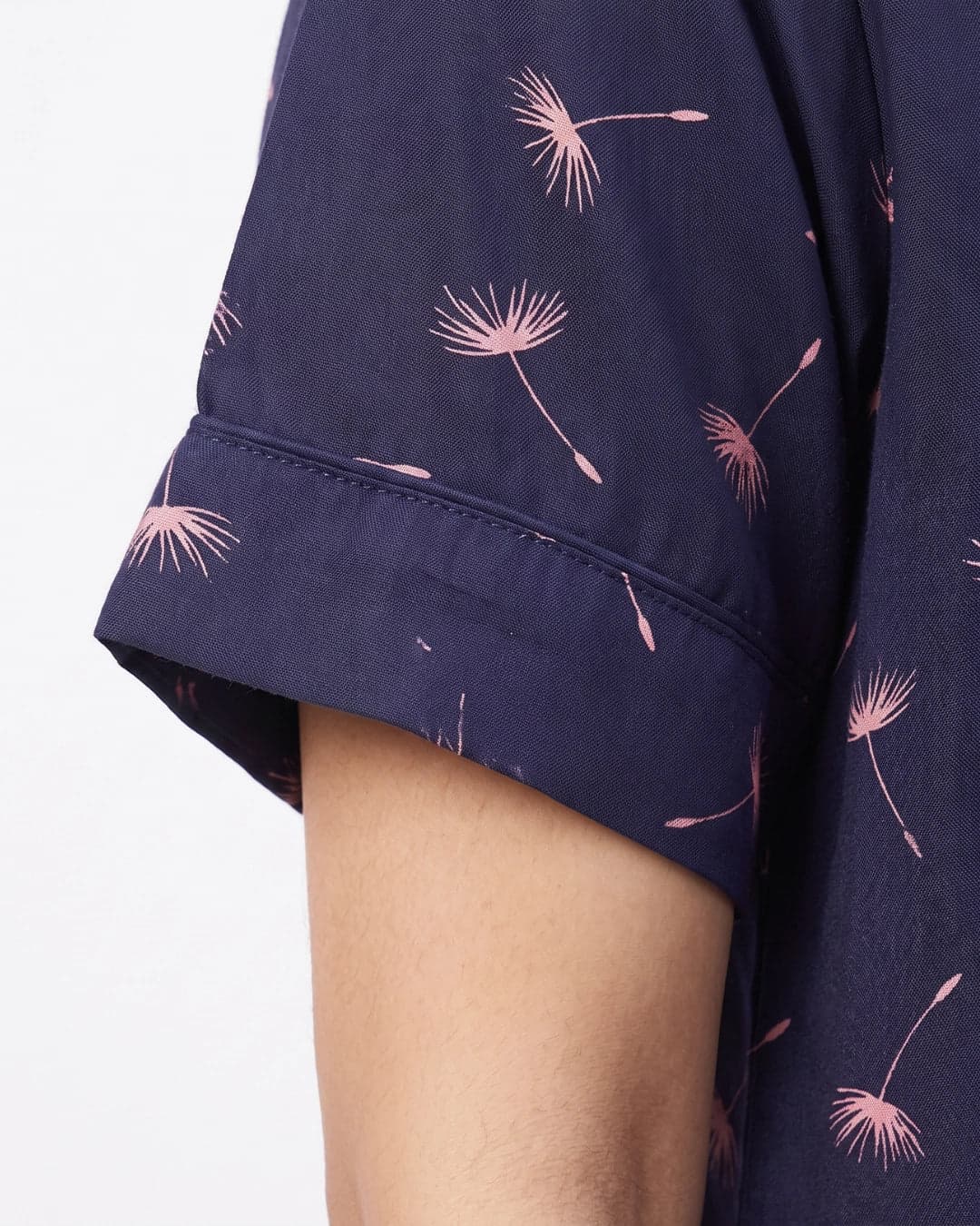 Navy Blue Dandelion Print Linen PJ Set for Women - view 6