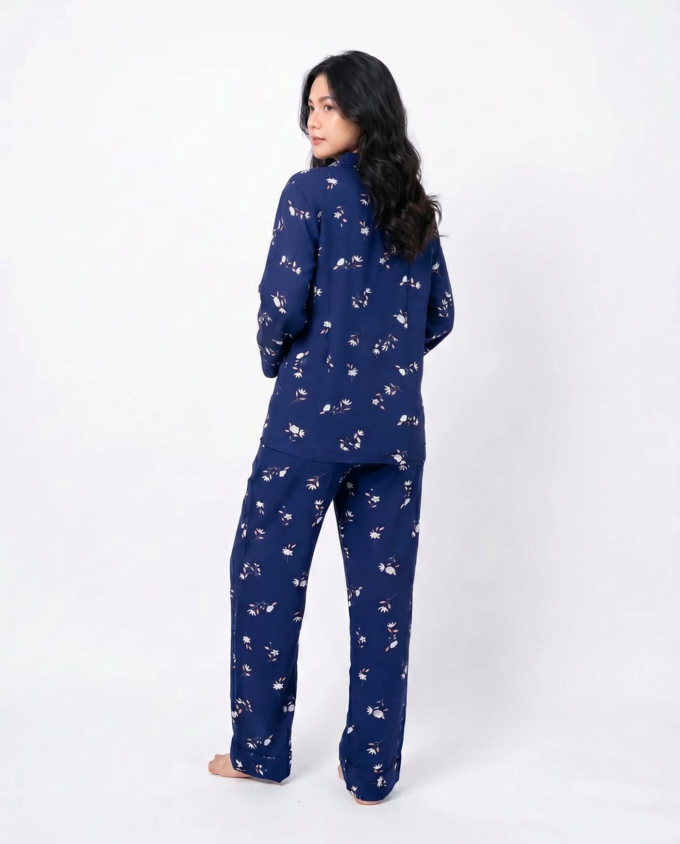 Royal Blue Floral Linen PJ Set for Women - view 3