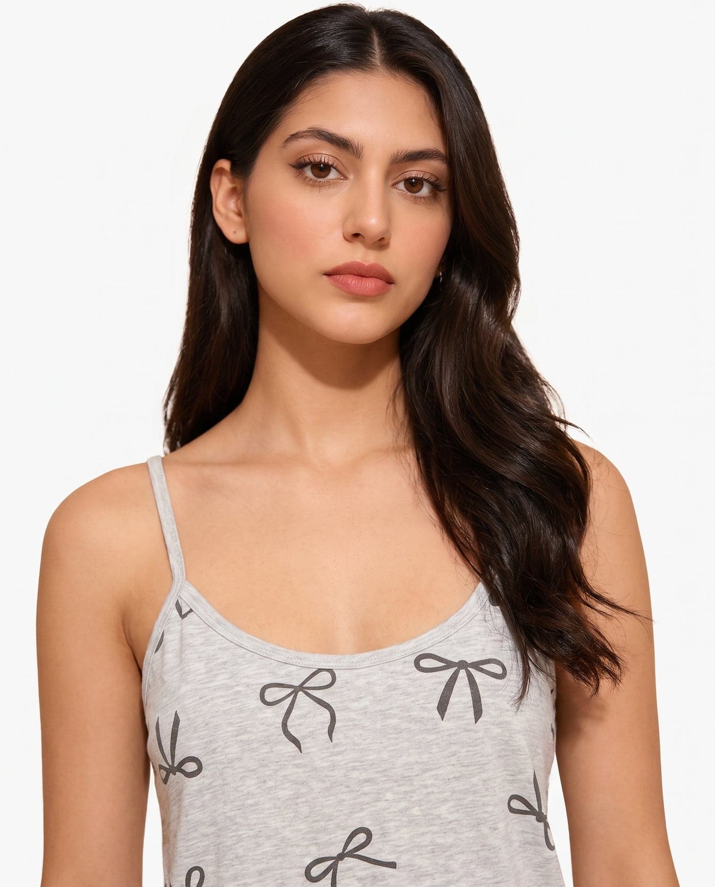 Grey Bow Print Cotton Cami Set for Women - view 4