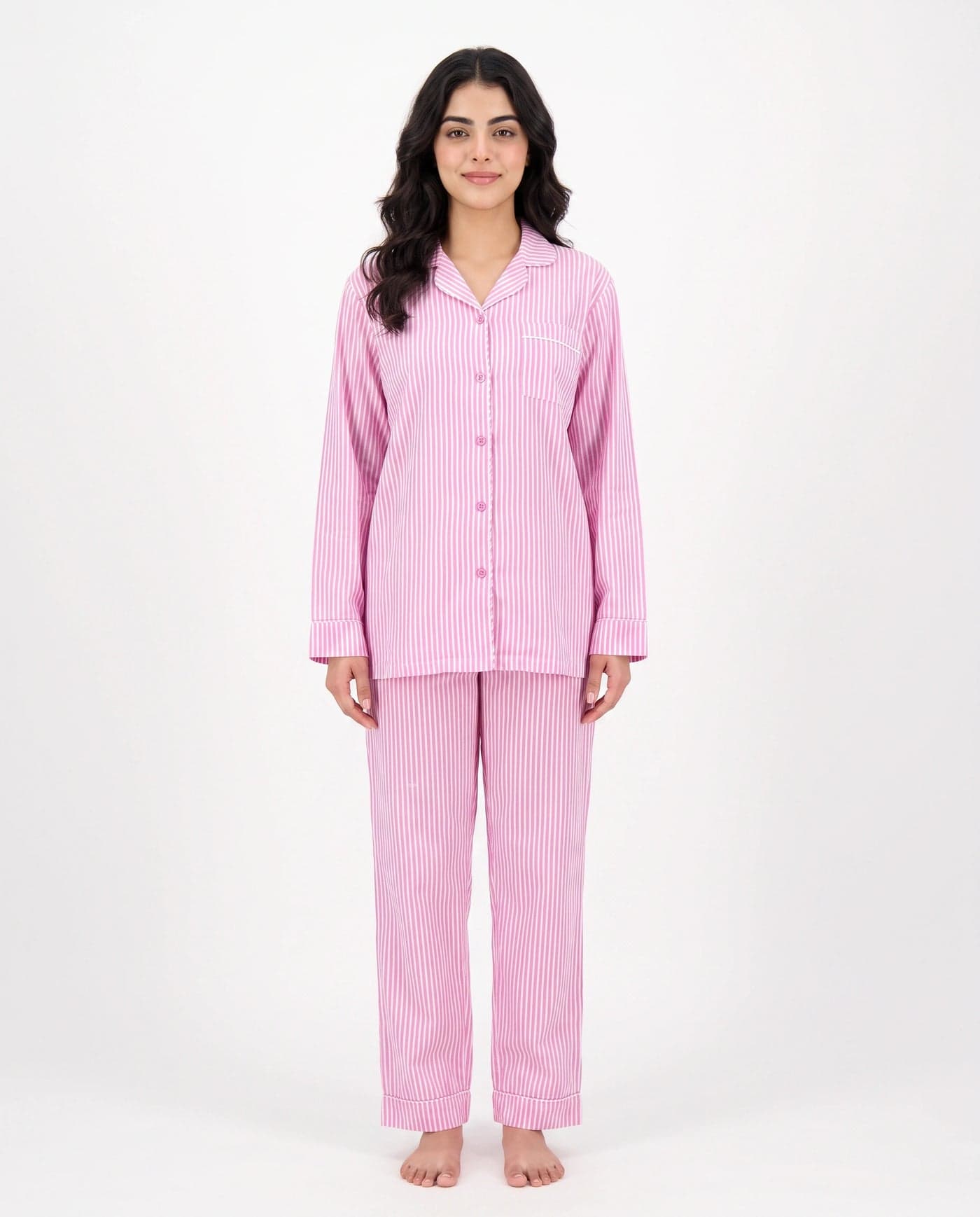 Pink Striped Linen PJ Set for Women