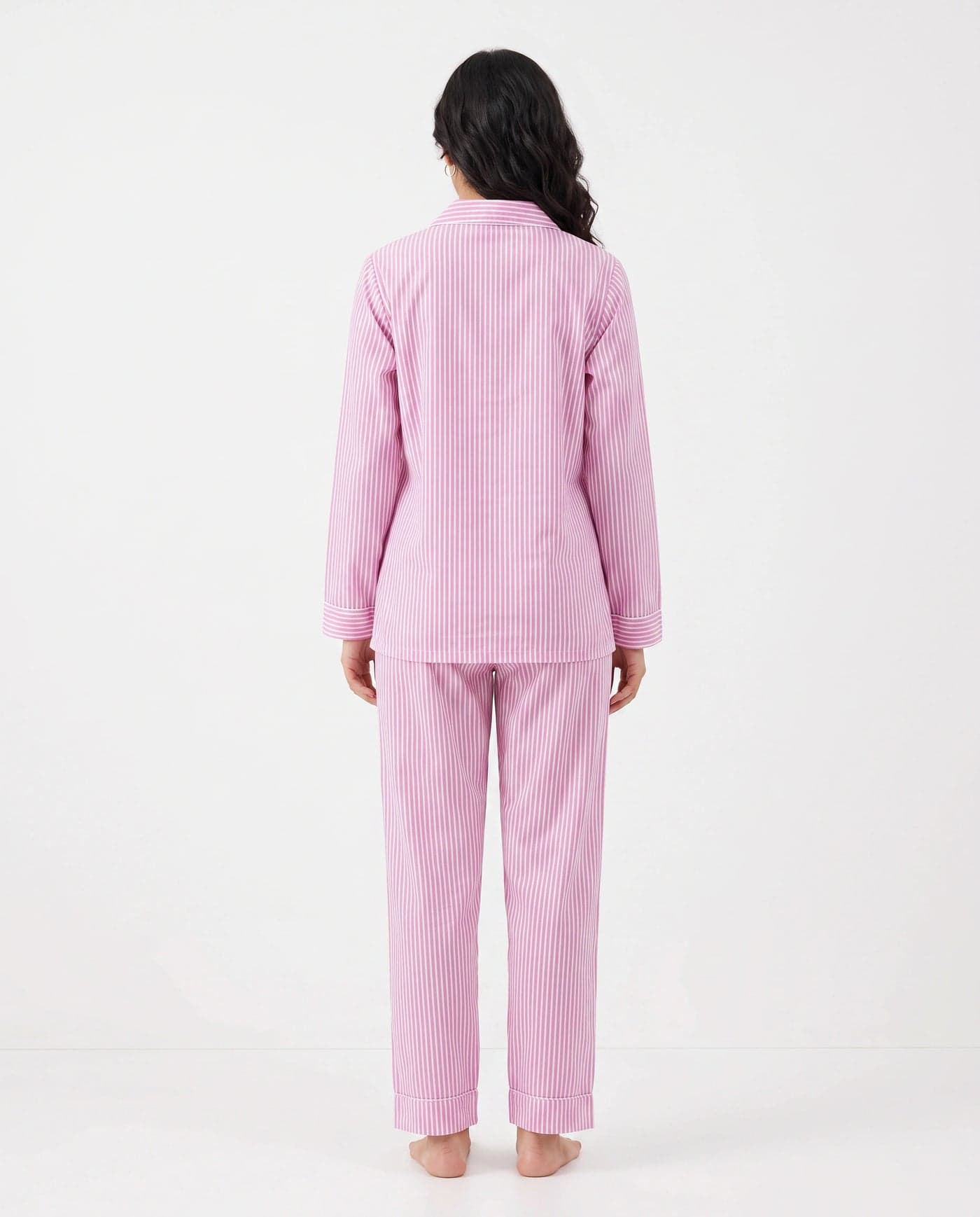 Pink Striped Linen PJ Set for Women - view 3