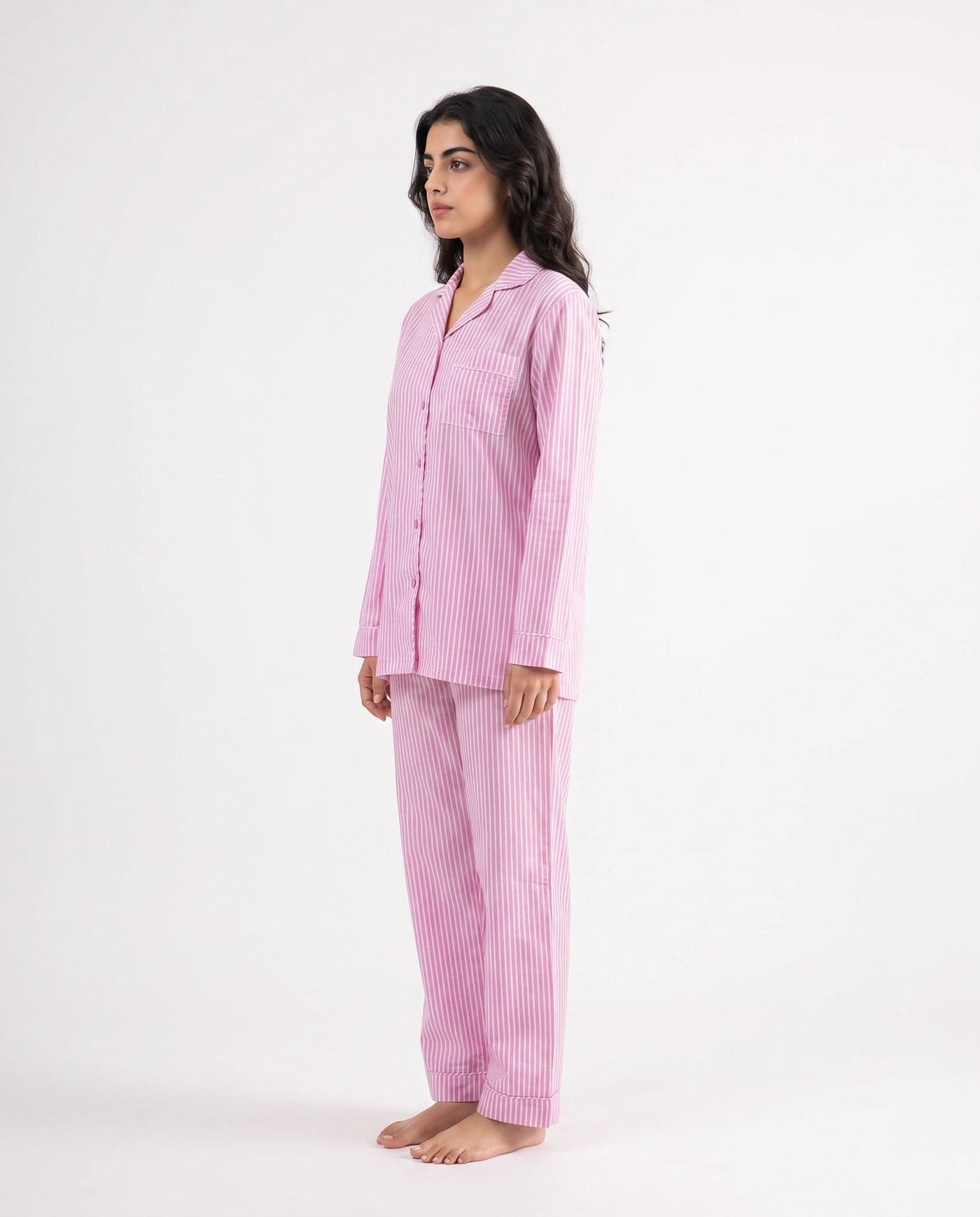 Pink Striped Linen PJ Set for Women - view 5