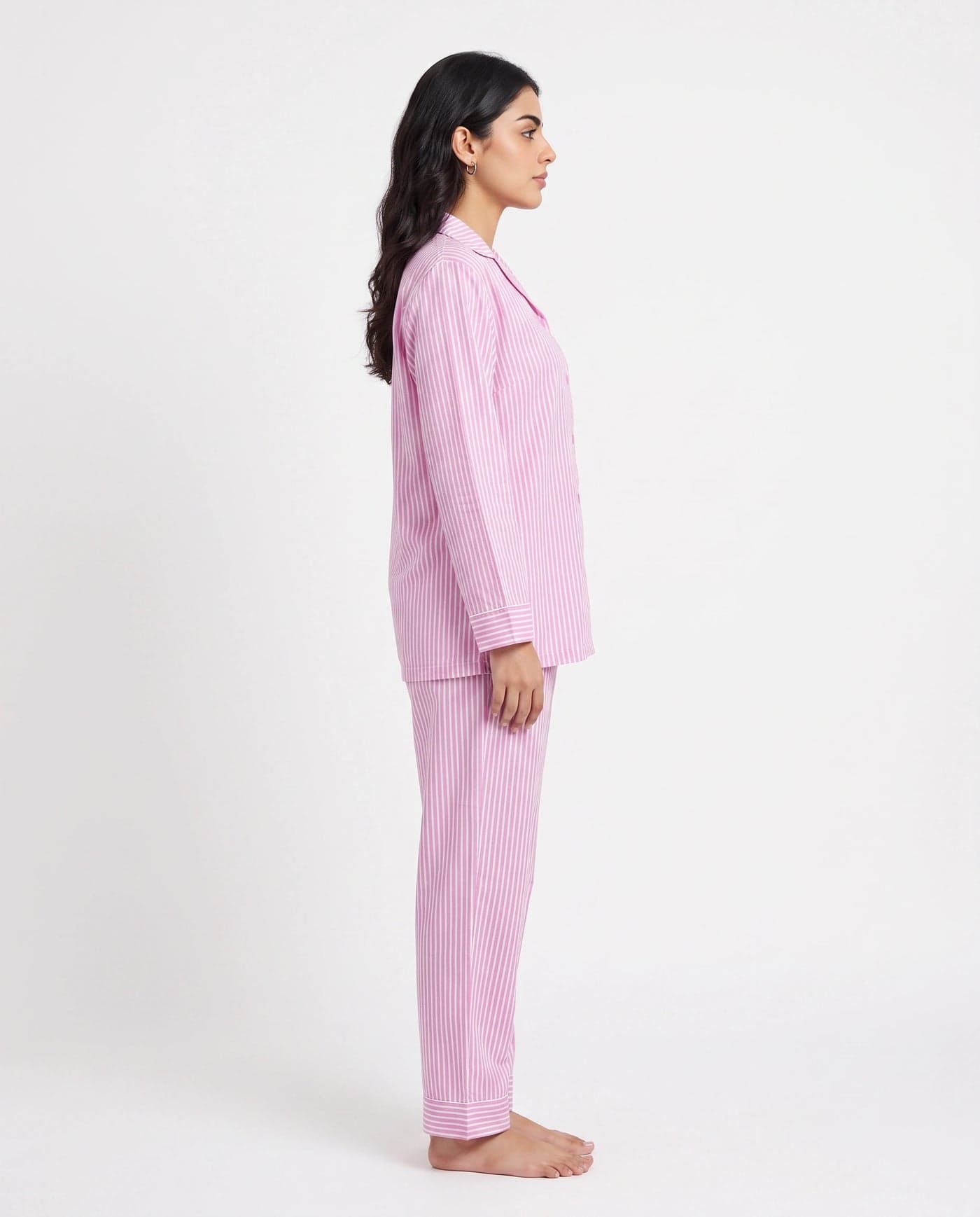 Pink Striped Linen PJ Set for Women - view 6