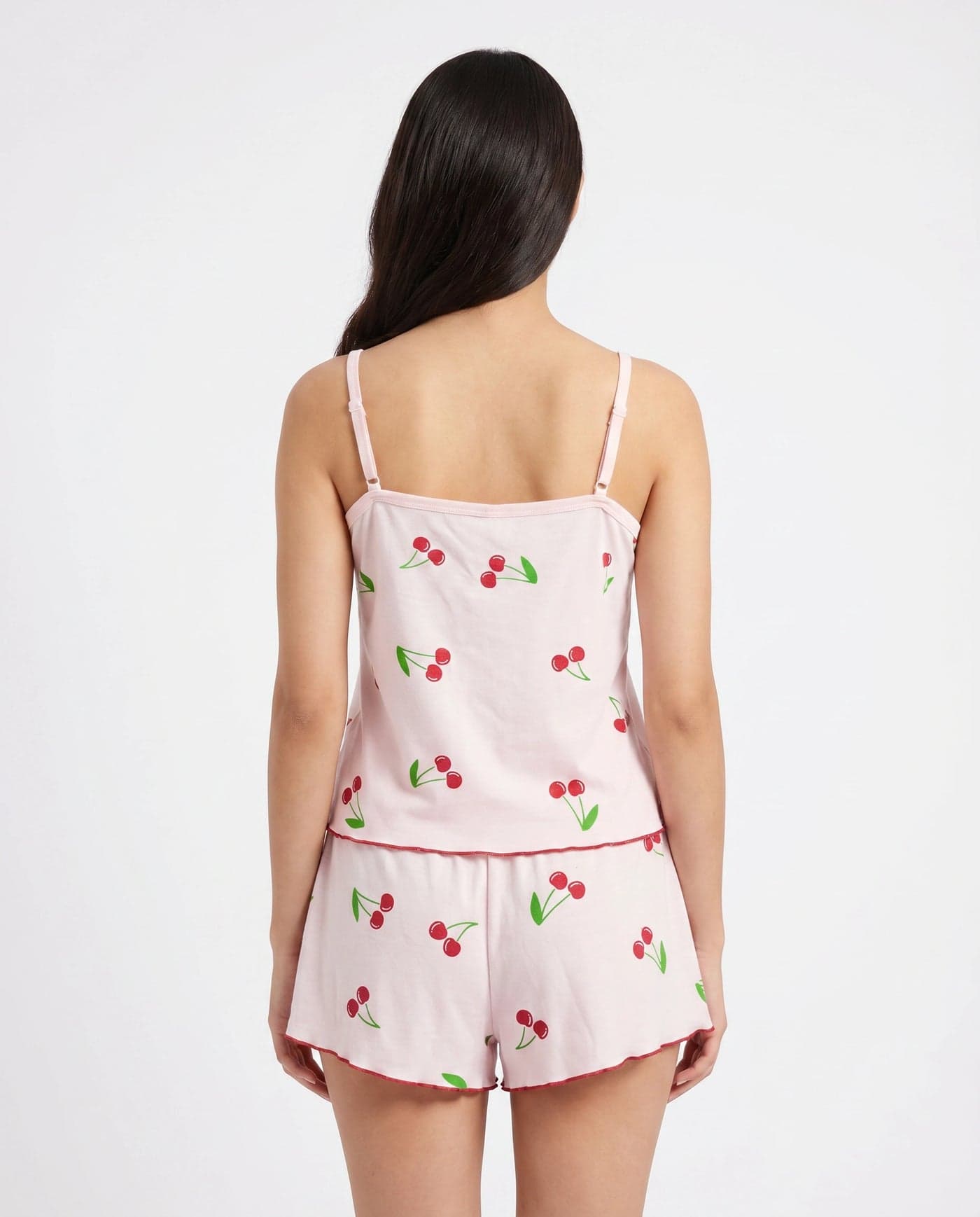 Baby Pink Cherry Print Cotton Cami Set for Women - view 4