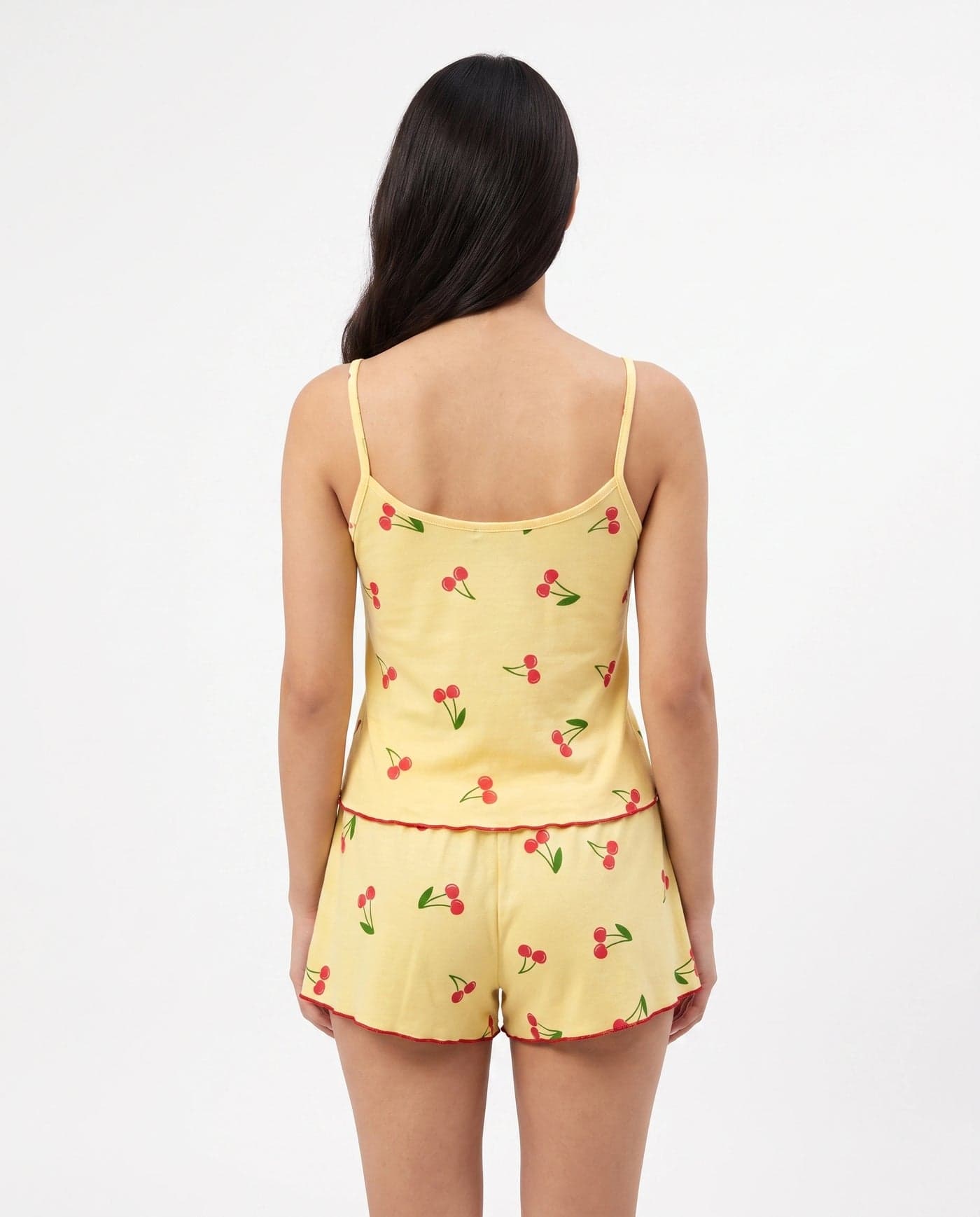 Yellow Cherry Print Cotton Cami Set for Women - view 3