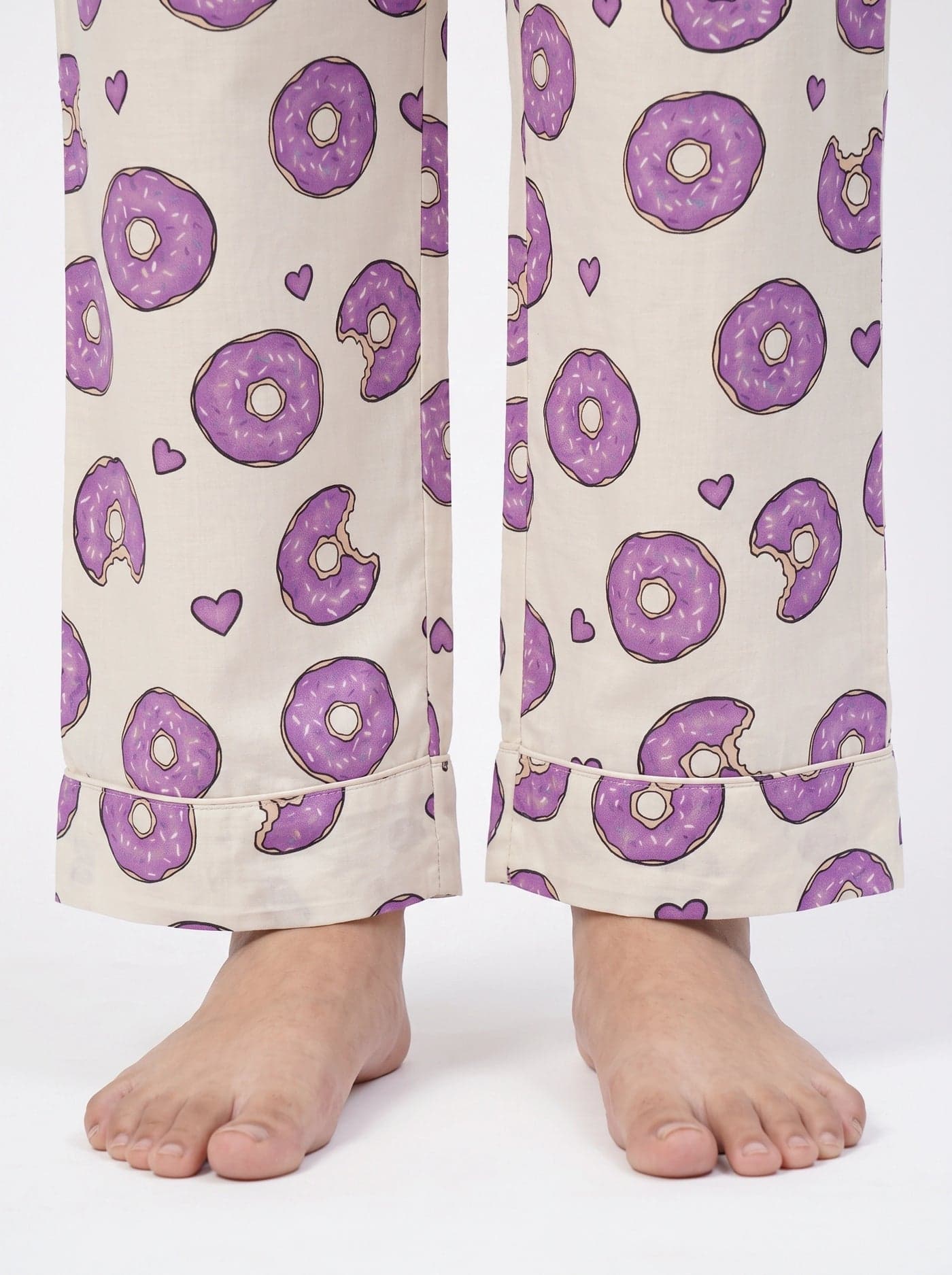 Cream Donut Print Half Sleeve Linen PJ Set for Women - view 5