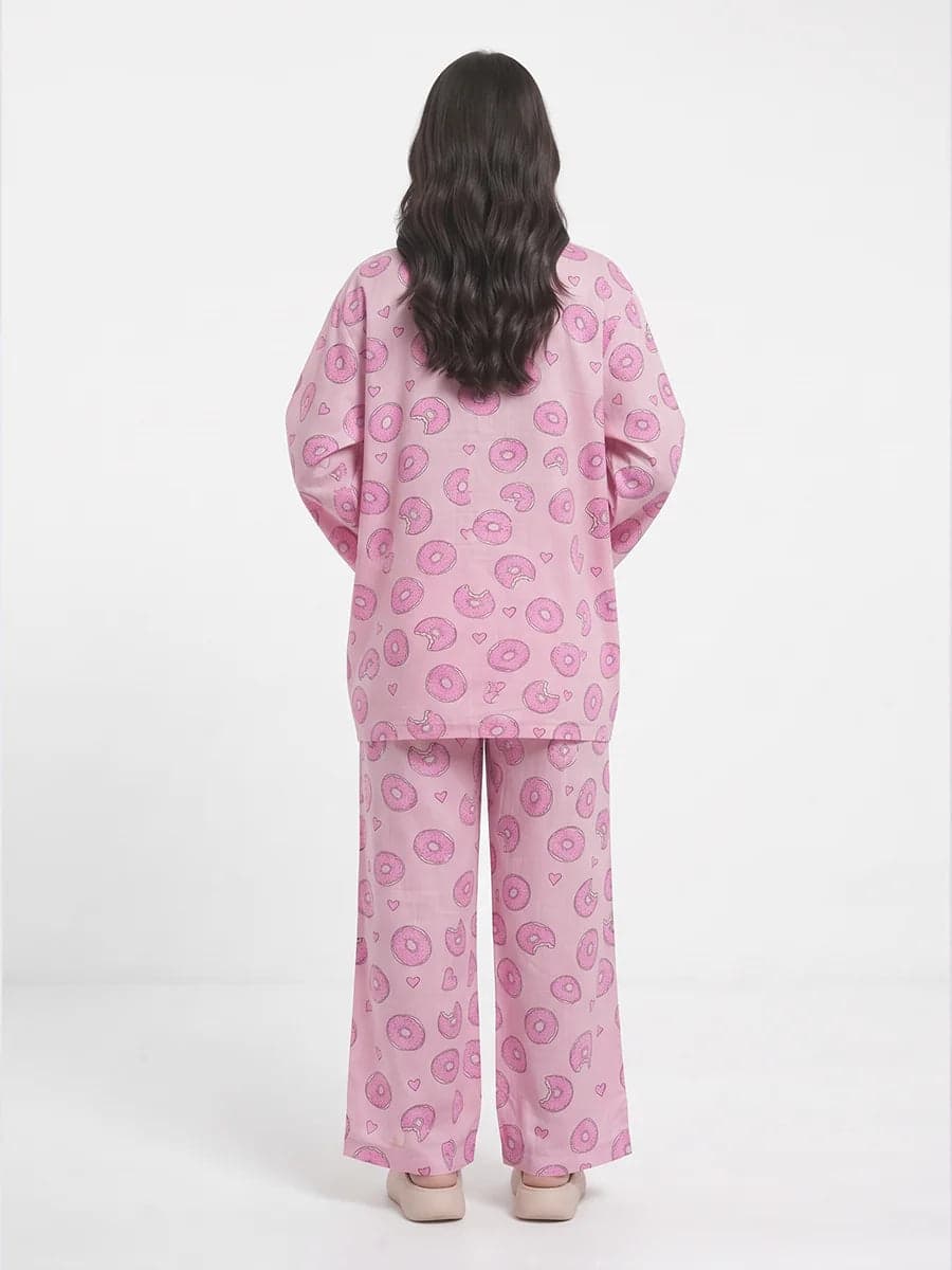 Pink Donut Print Linen PJ Set for Women - view 3