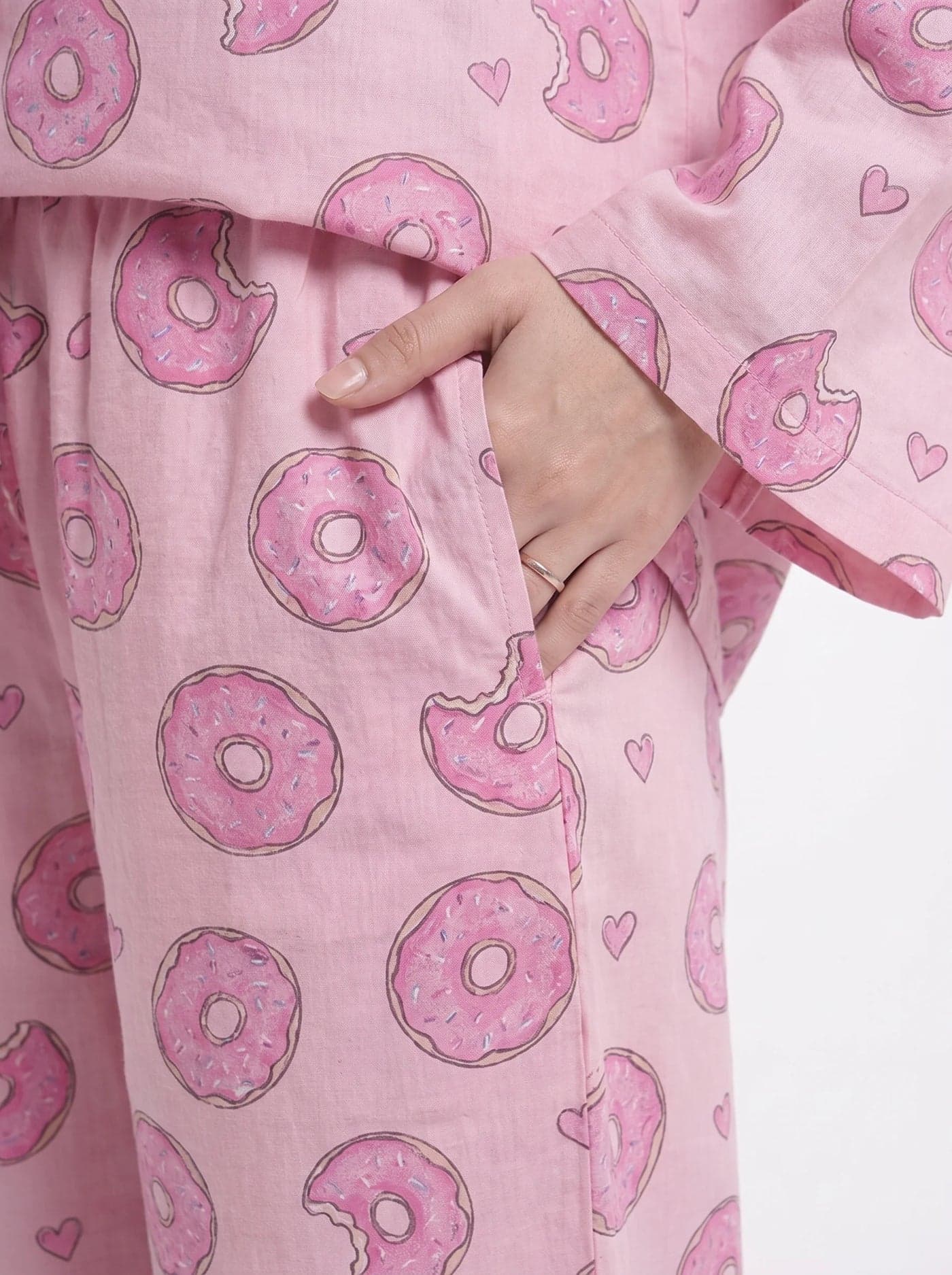 Pink Donut Print Linen PJ Set for Women - view 4
