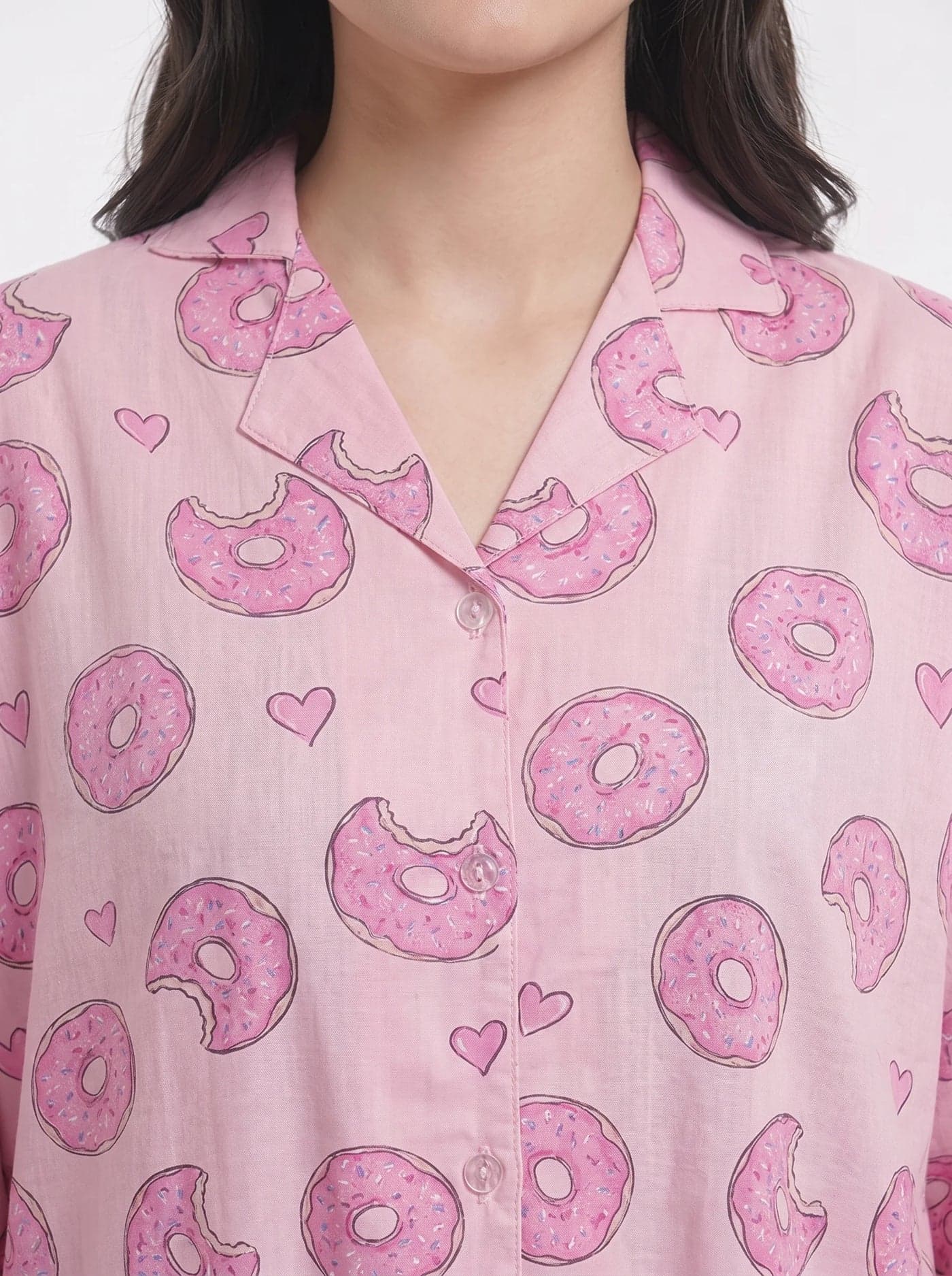 Pink Donut Print Linen PJ Set for Women - view 5