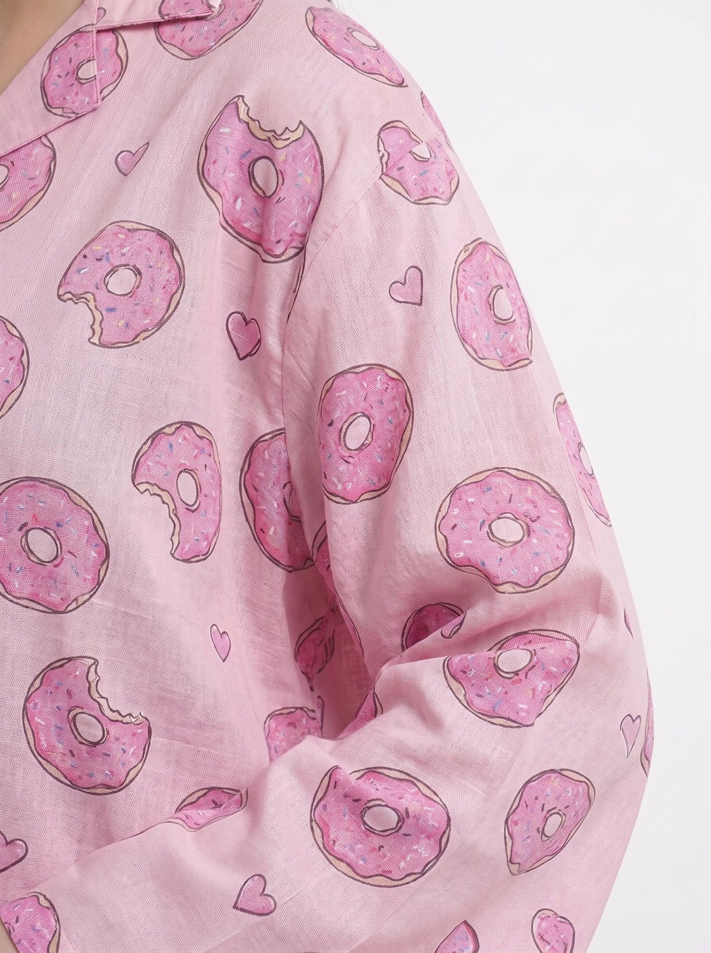 Pink Donut Print Linen PJ Set for Women - view 6