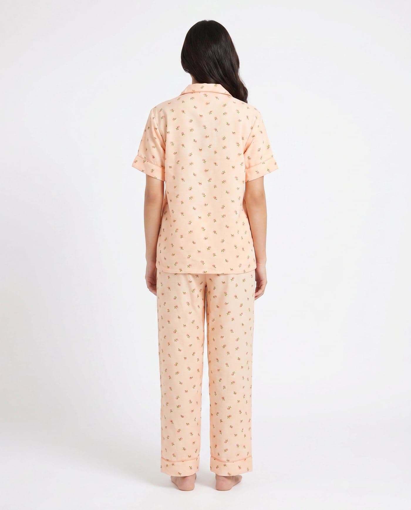 Peach Floral Crinkled Cotton PJ Set for Women - view 3
