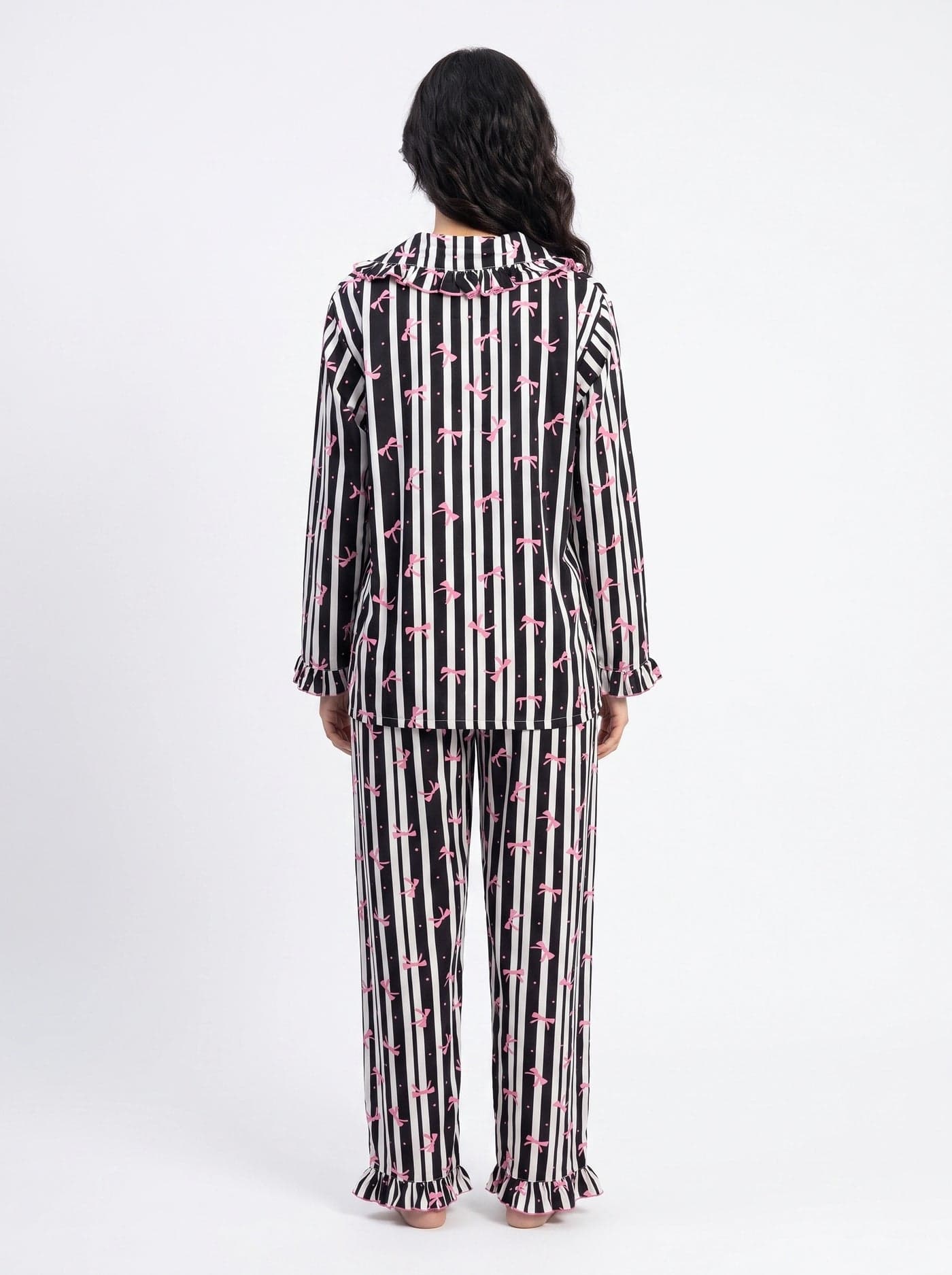 Black Bow Striped Linen PJ Set for Women - view 3