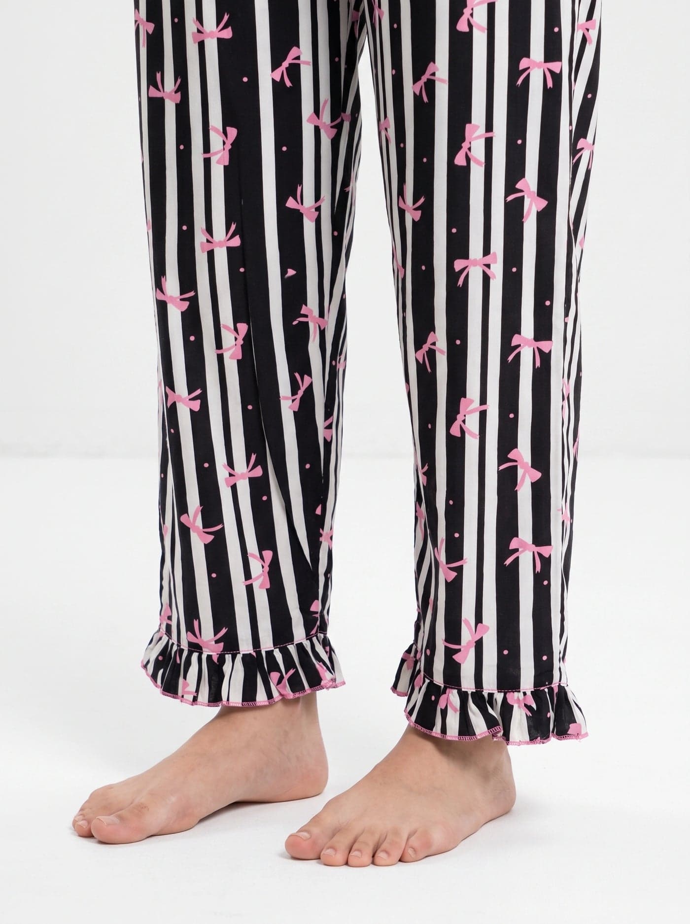 Black Bow Striped Linen PJ Set for Women - view 7