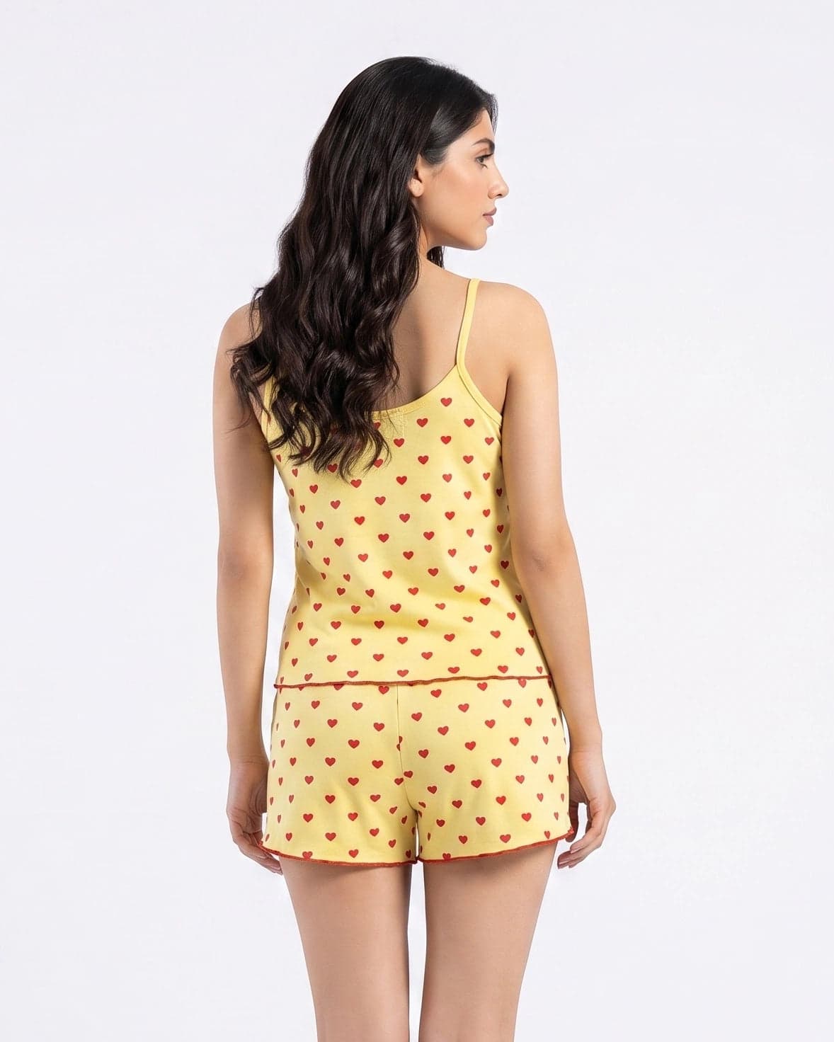 Yellow Heart Print Cotton Cami Set for Women - view 3