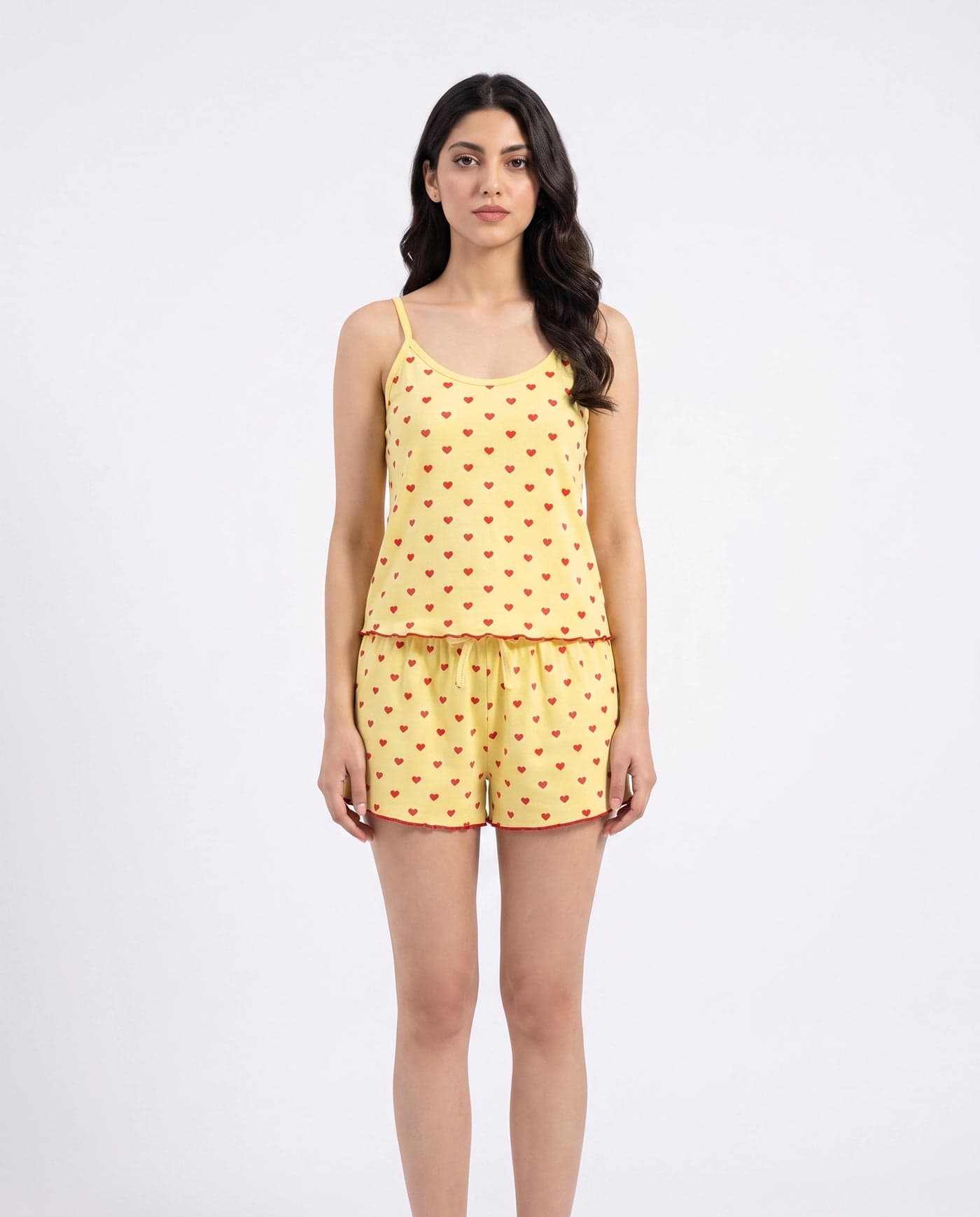 Yellow Heart Print Cotton Cami Set for Women - view 5