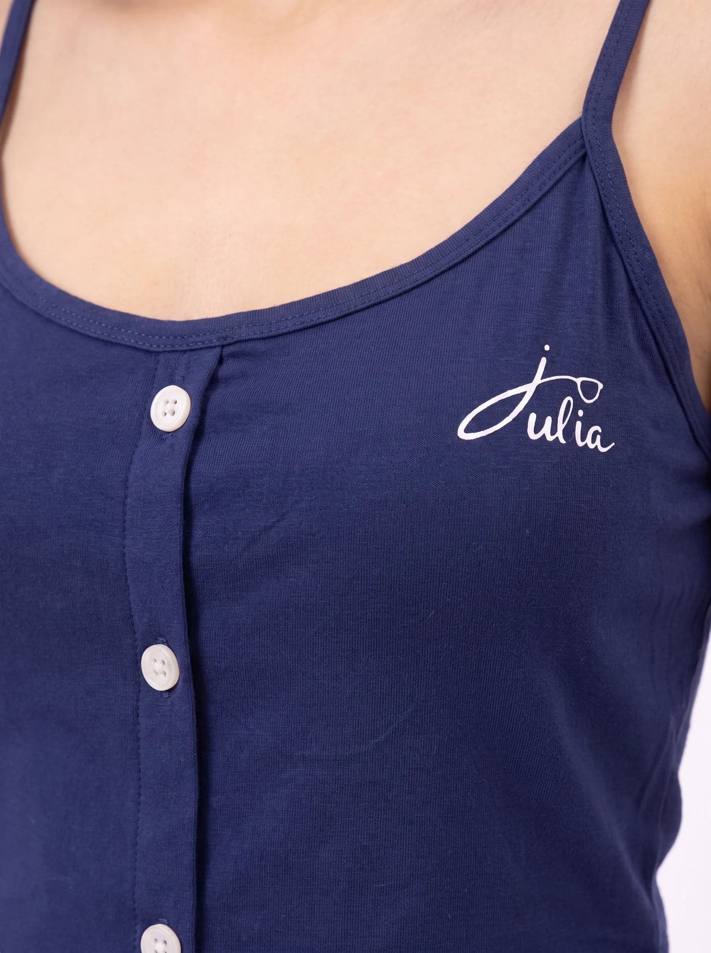Navy Blue and Lilac Check Cotton Cami Set for Women - view 4