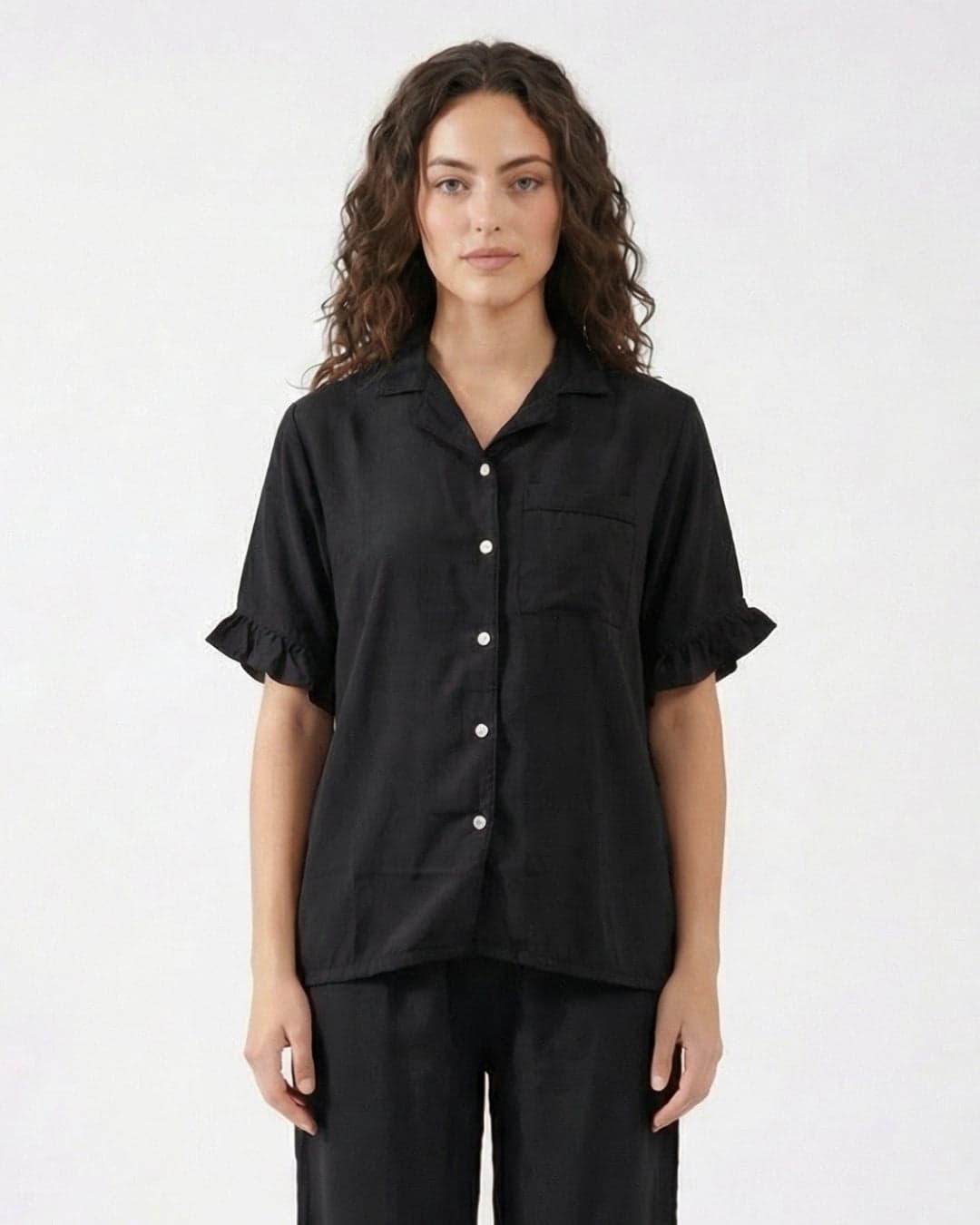 Black Linen PJ Set for Women - view 2