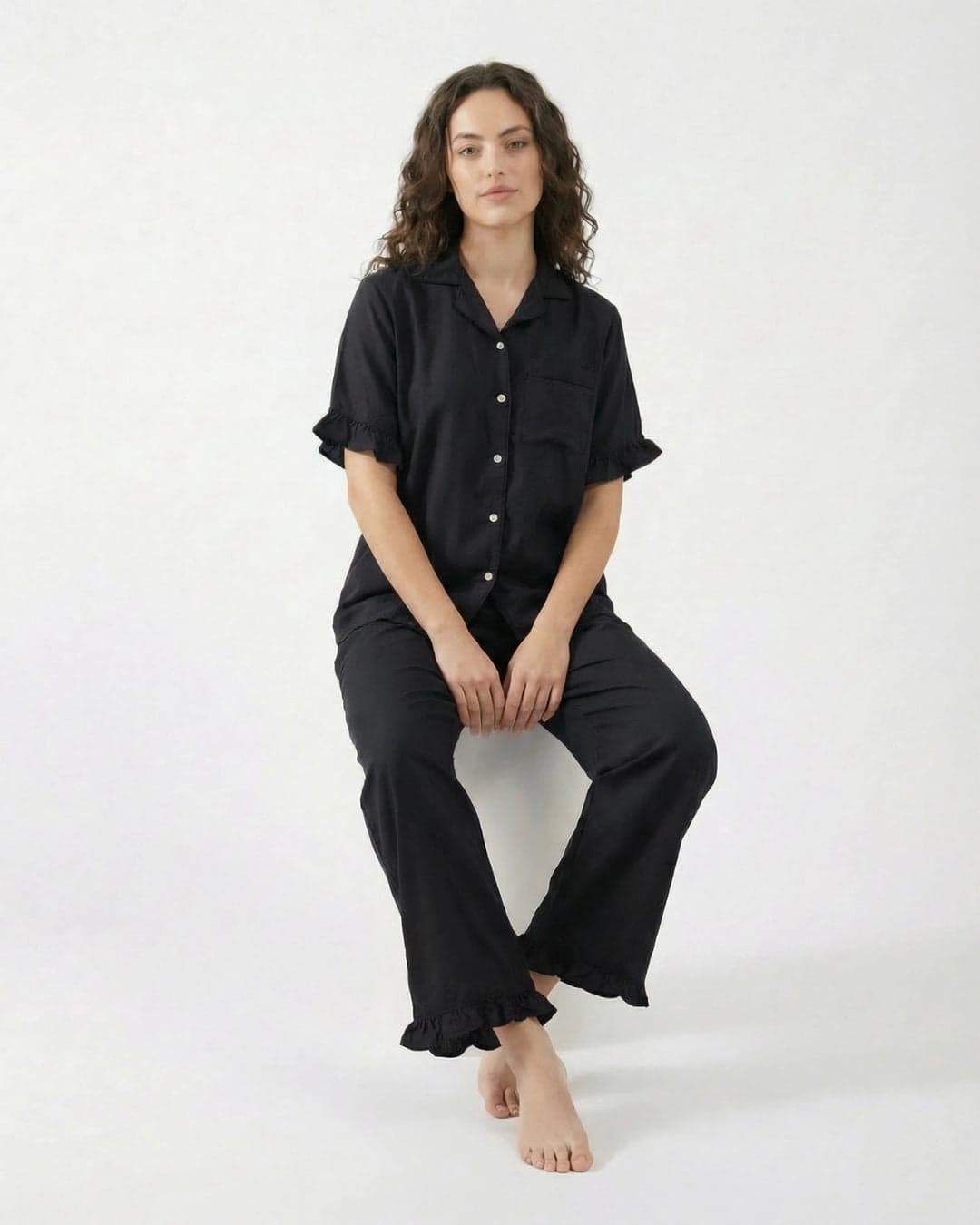 Black Linen PJ Set for Women - view 3
