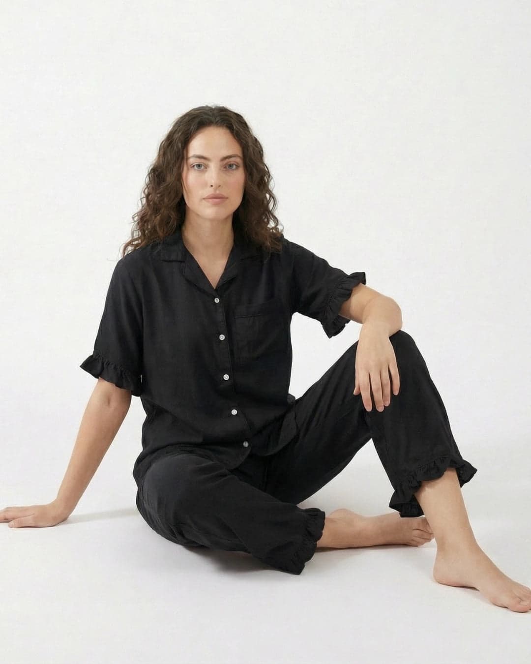 Black Linen PJ Set for Women - view 4