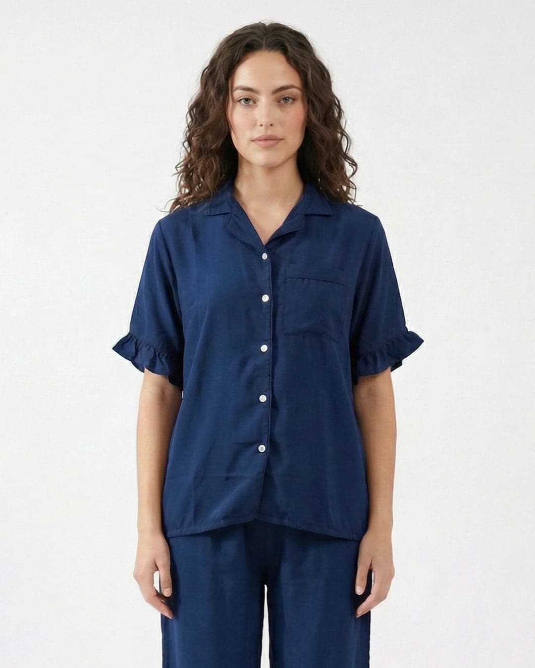 Navy Blue Linen PJ Set for Women - view 2