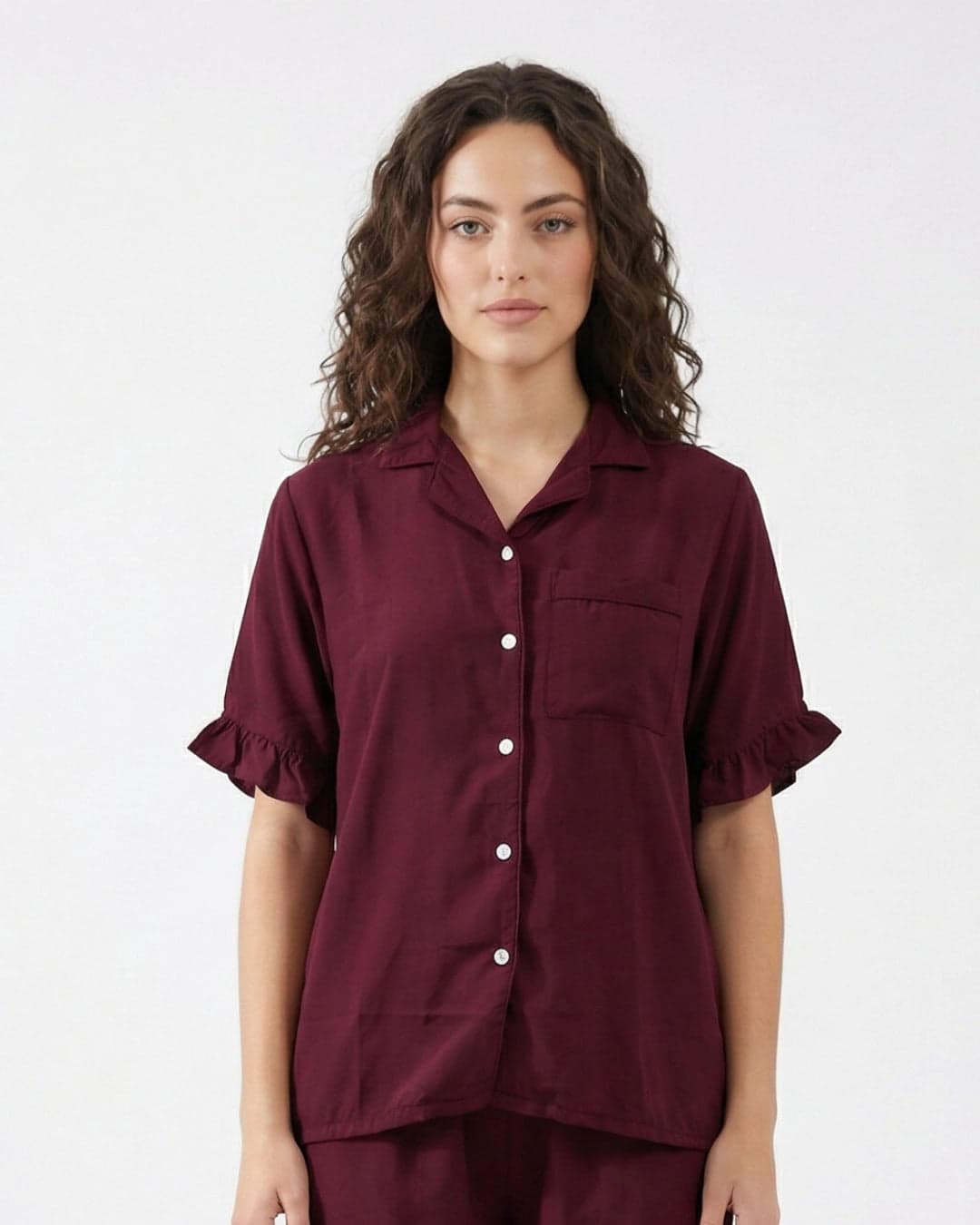 Maroon Linen PJ Set for Women - view 5