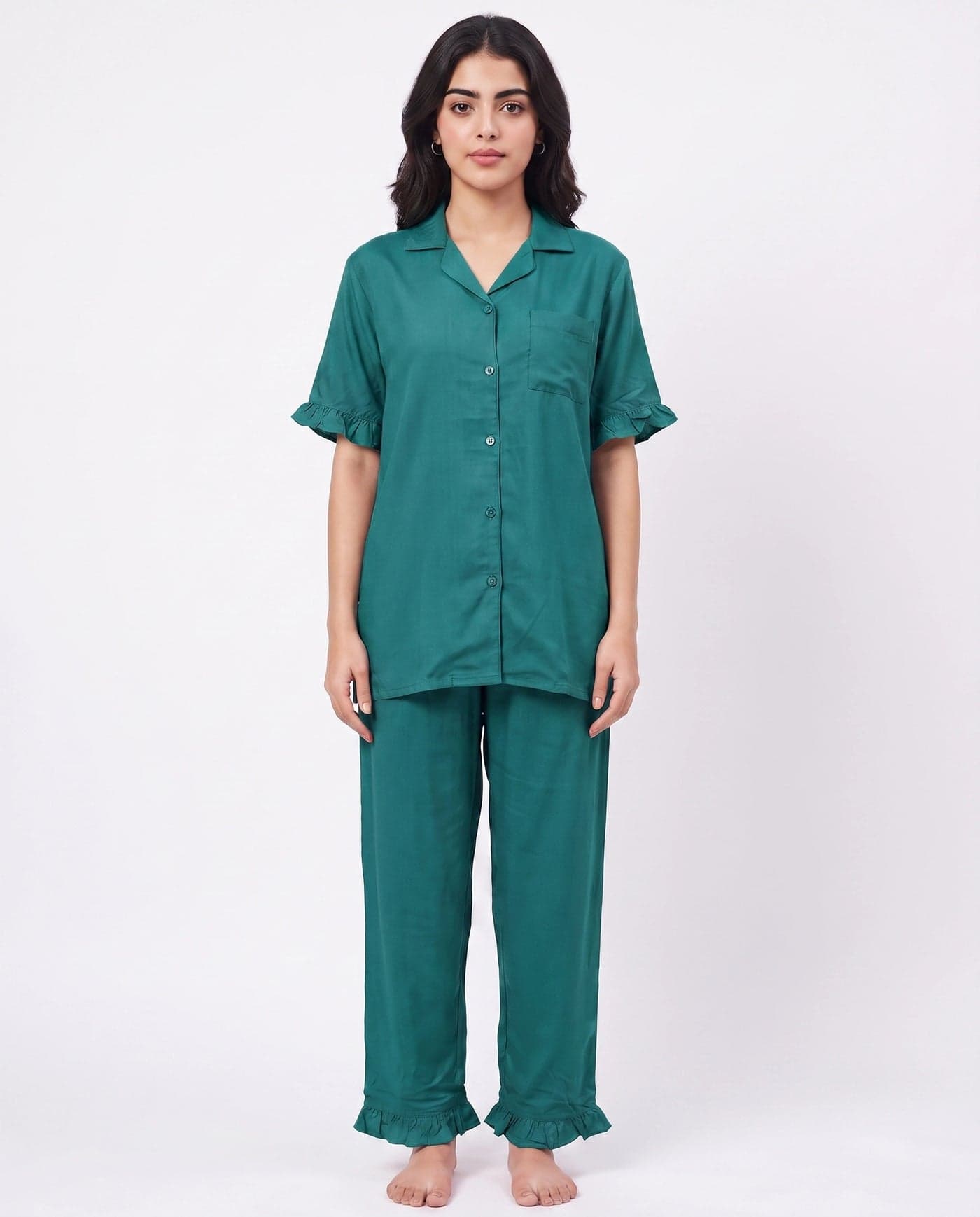 Sea Green Linen PJ Set for Women