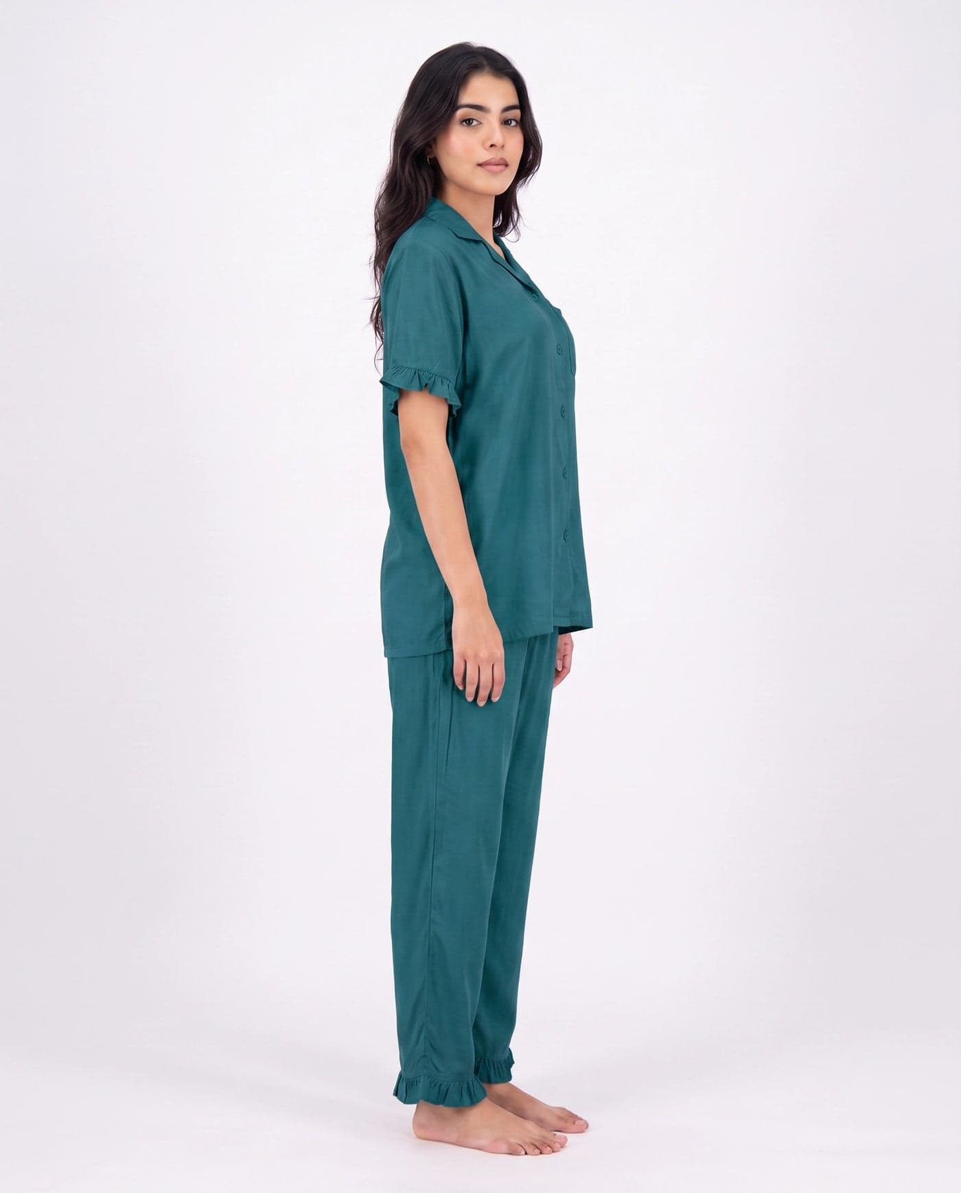 Sea Green Linen PJ Set for Women - view 2