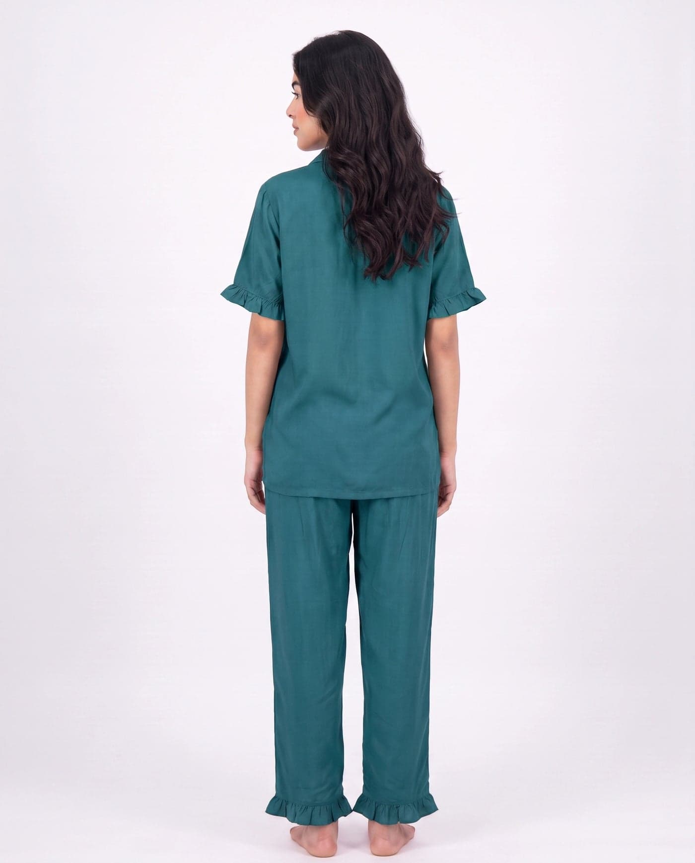 Sea Green Linen PJ Set for Women - view 3