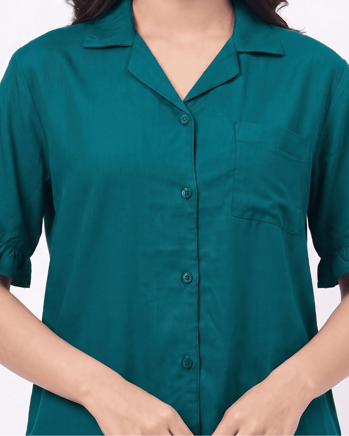 Sea Green Linen PJ Set for Women - view 5