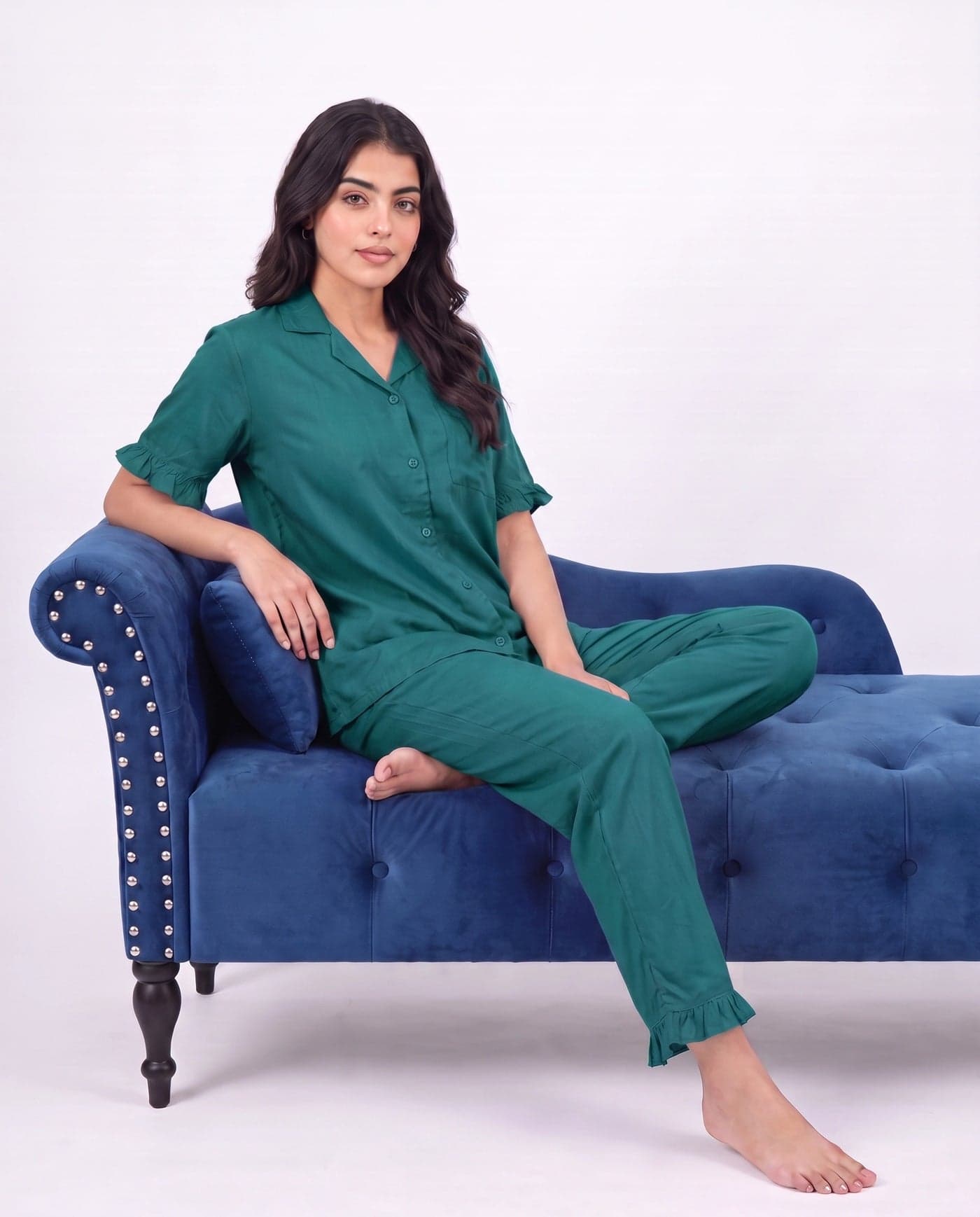 Sea Green Linen PJ Set for Women - view 7