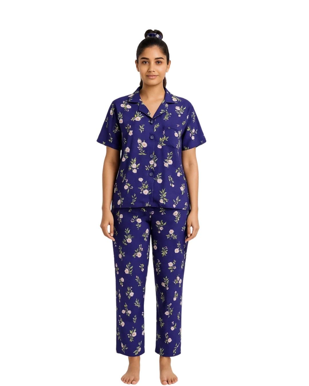 Purple Floral Linen PJ Set for Women