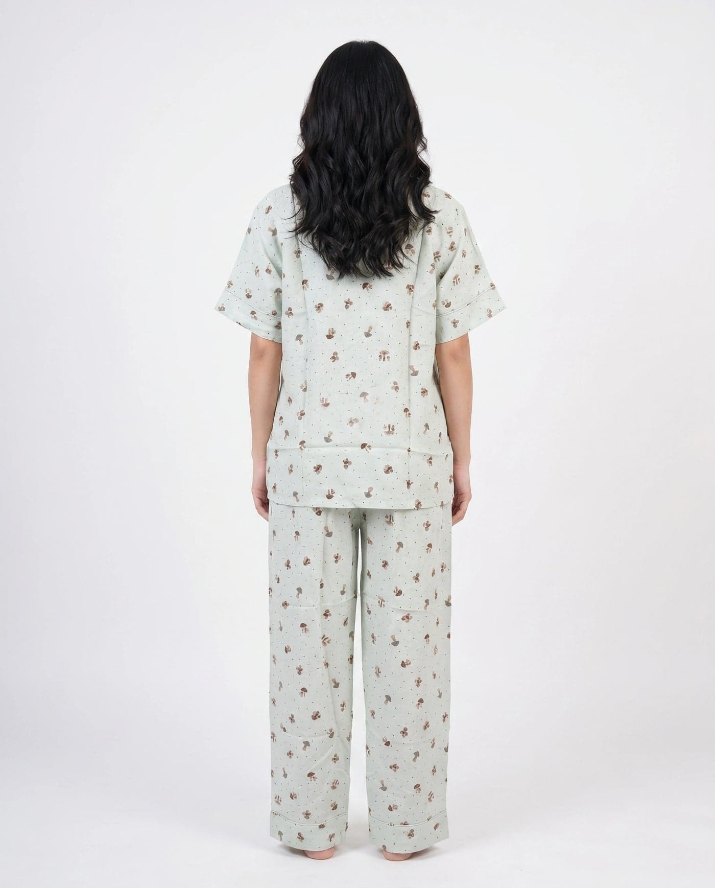 Mint Mushroom Print Linen PJ Set for Women - view 3