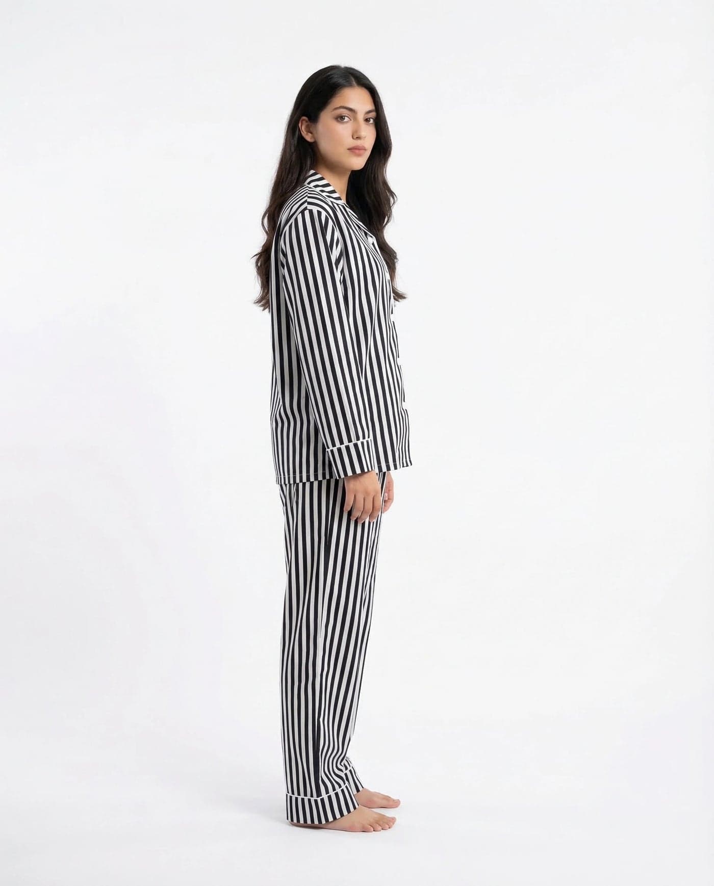 Black Striped Linen PJ Set for Women - view 3
