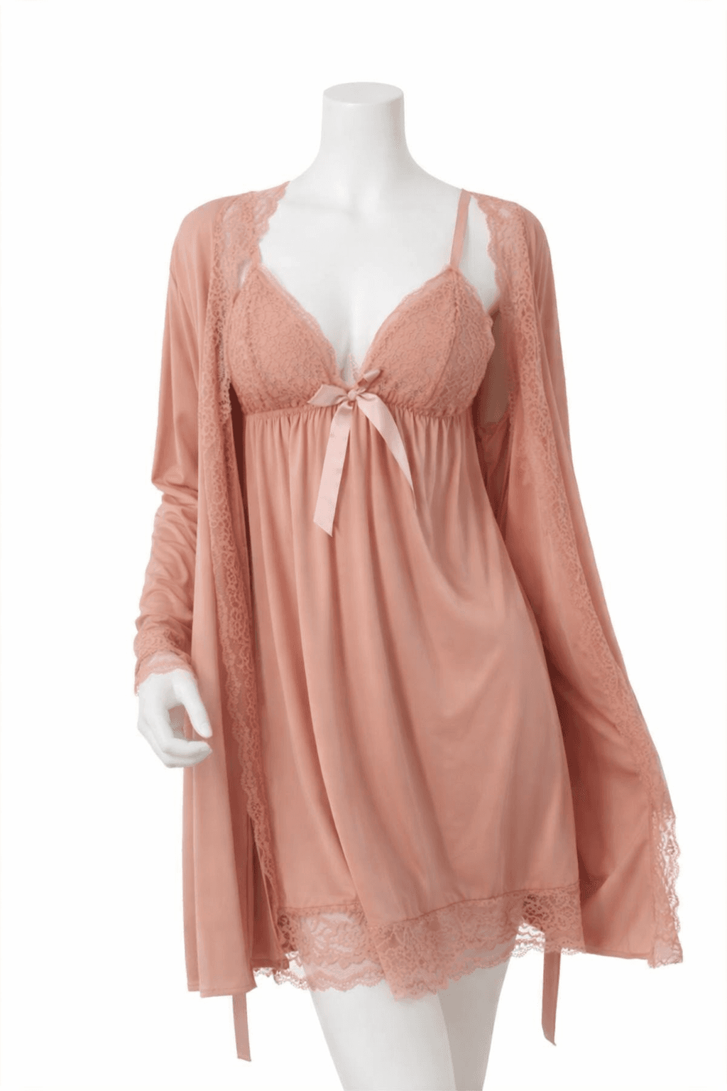 Rust Lace Nighty with Robe for Women