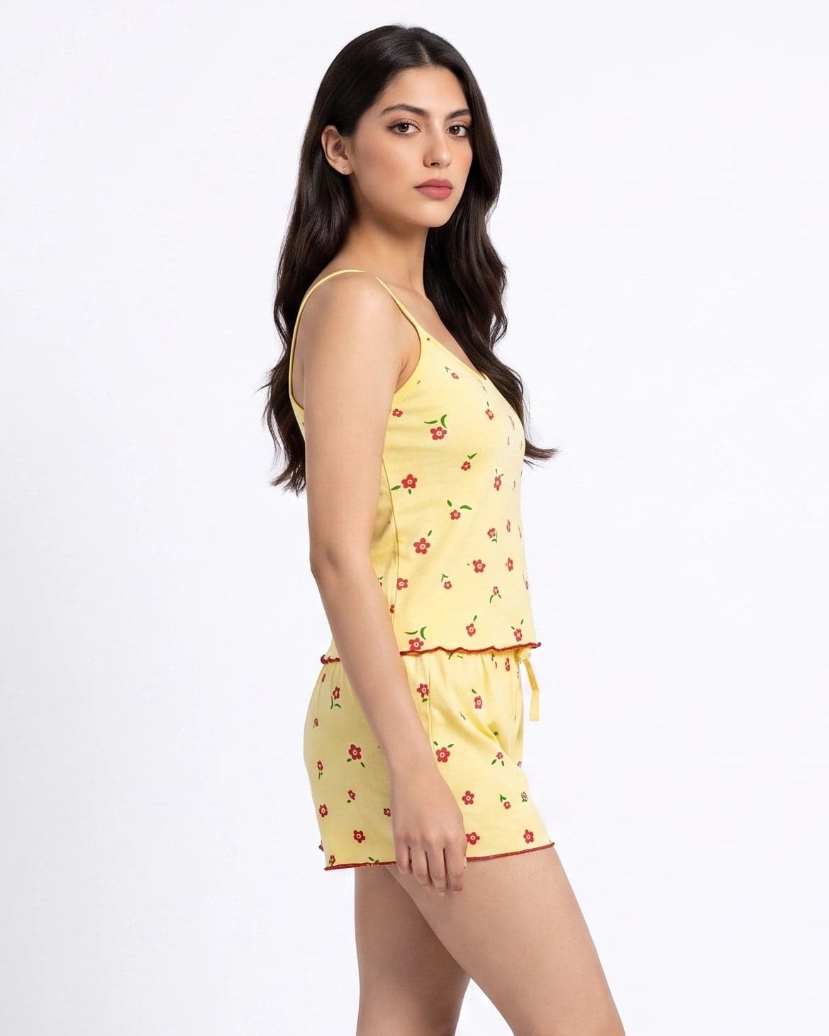 Yellow Floral Cotton Cami Set for Women - view 2