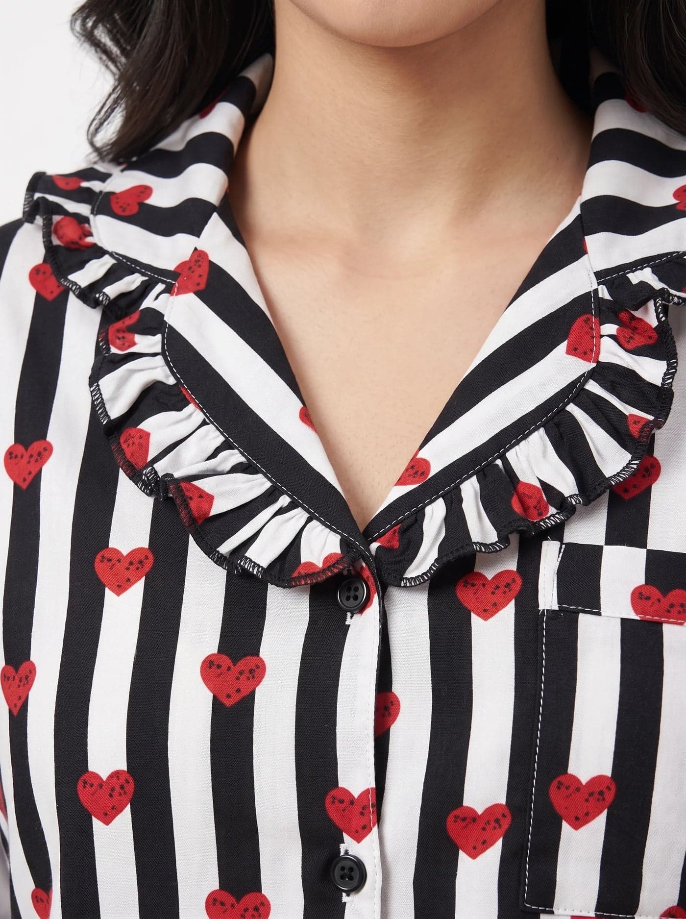 Black Heart Striped Linen PJ Set for Women - view 3