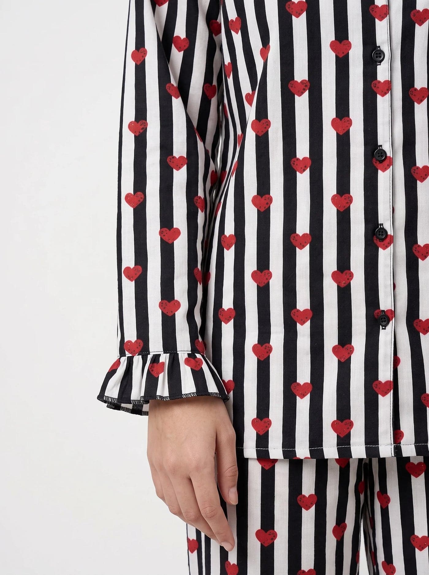 Black Heart Striped Linen PJ Set for Women - view 5
