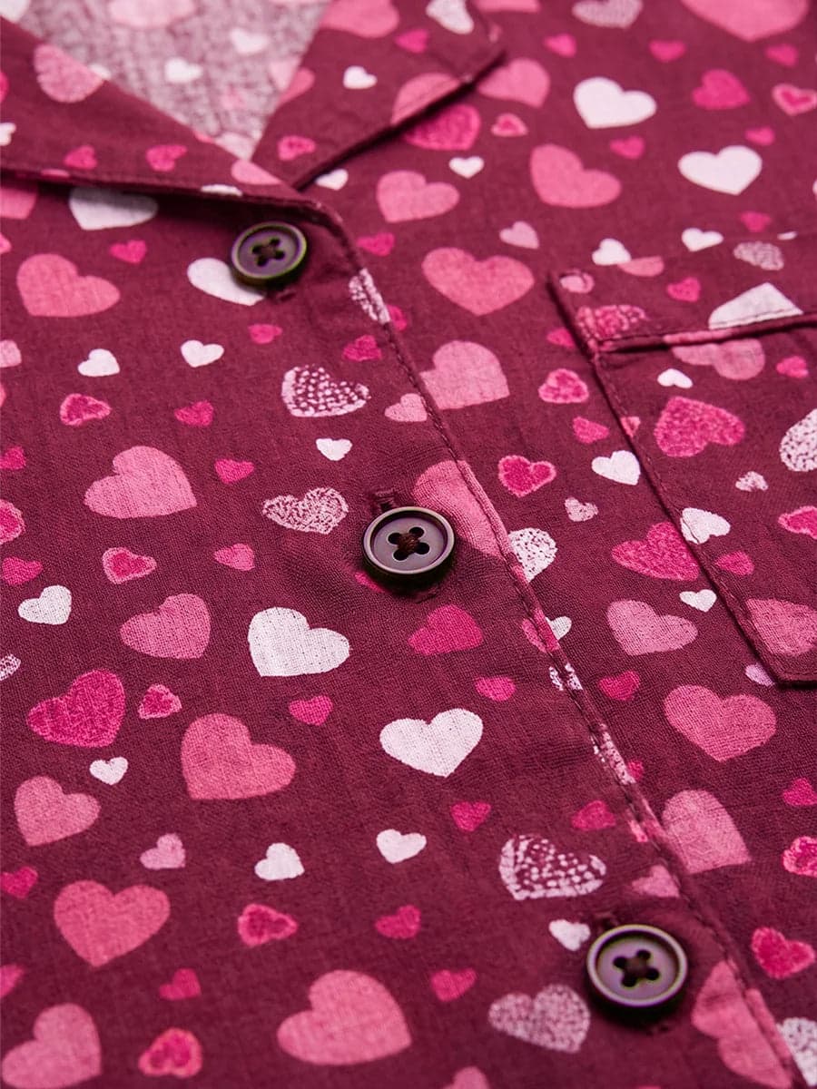 Red Heart Print Linen PJ Set for Women - view 5