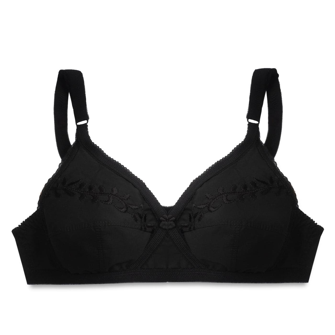 Black Embroidered Non Padded Wireless Bra for Women