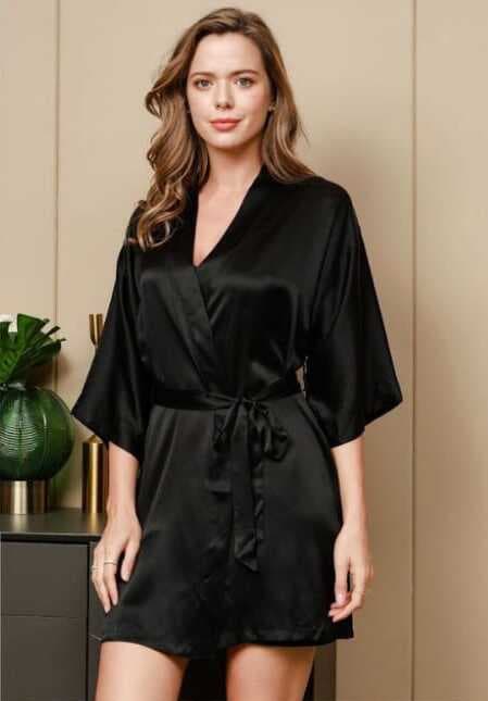 Black Satin 8 Piece Bridal Nighty Set for Women