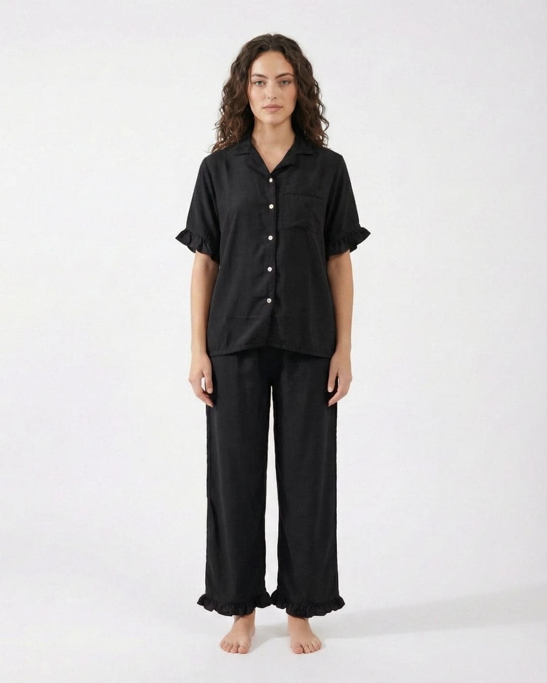 Black Linen PJ Set for Women