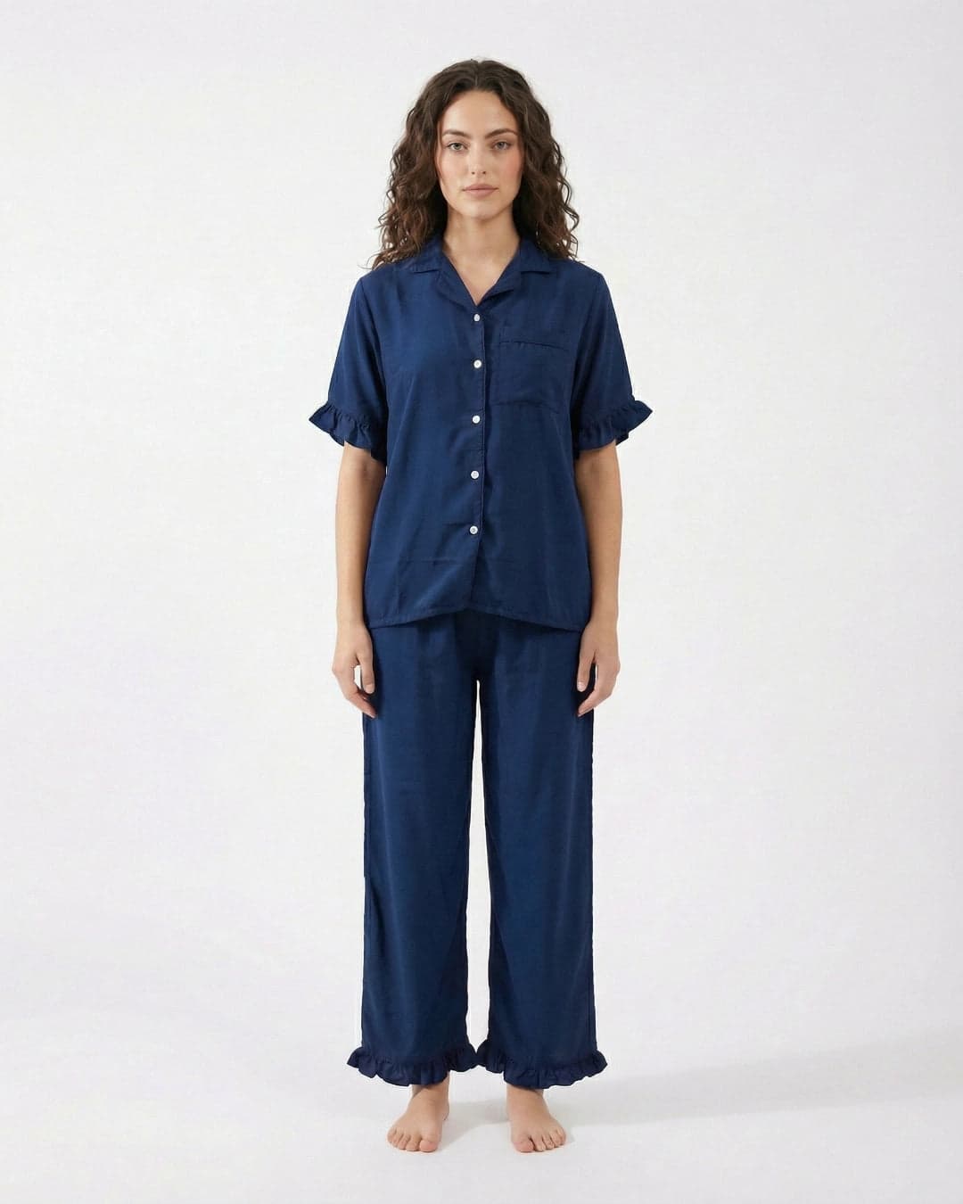 Navy Blue Linen PJ Set for Women