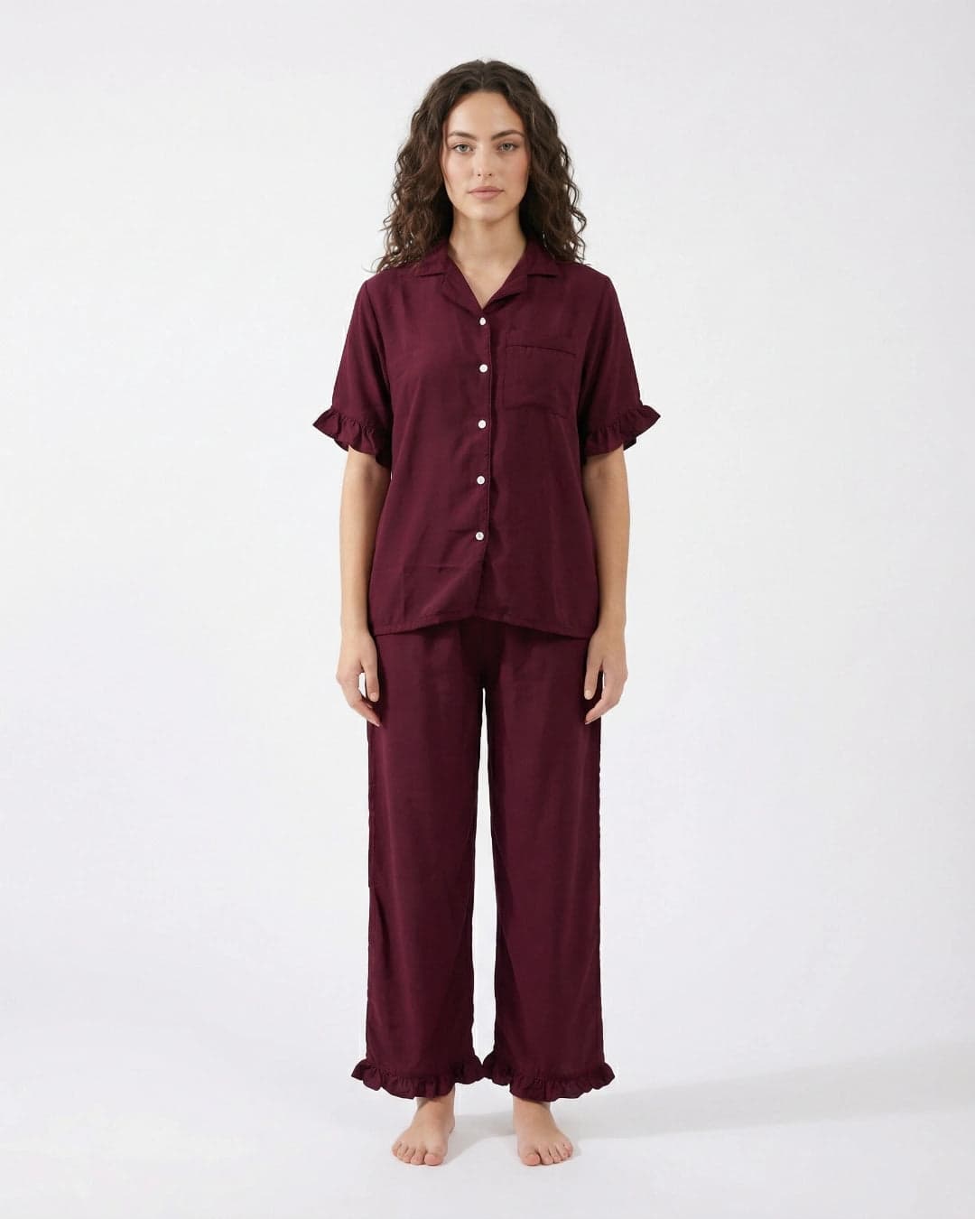 Maroon Linen PJ Set for Women