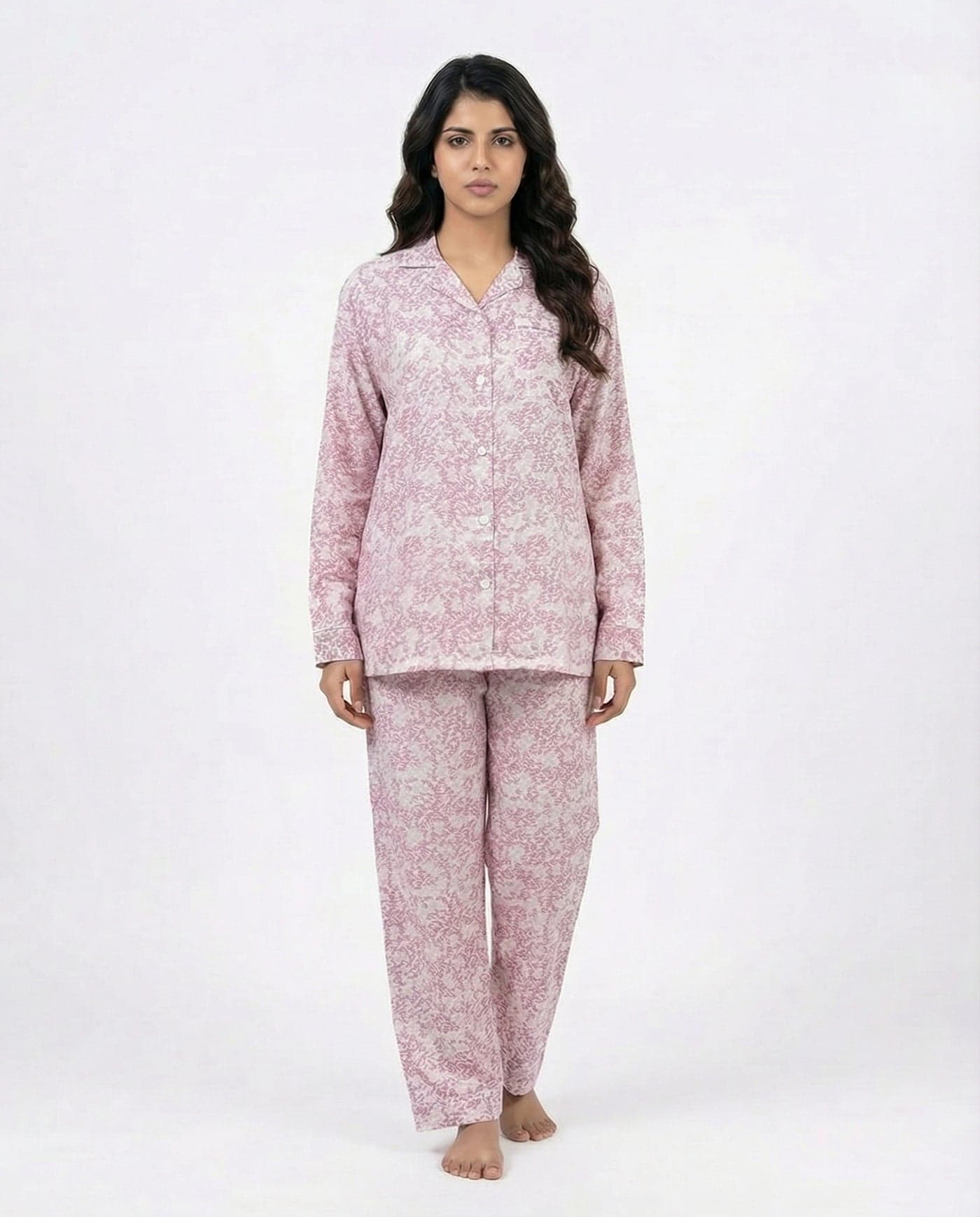 Pink Abstract Print Linen PJ Set for Women