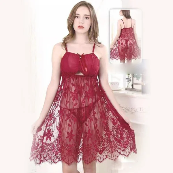 Clic 2 Pcs Floral Babydoll Wedding Nighty Dress For Women