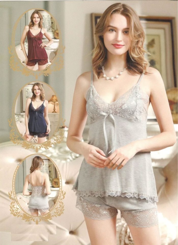 2 Pcs Ladies' v neck lace Short Silk Camisole Set