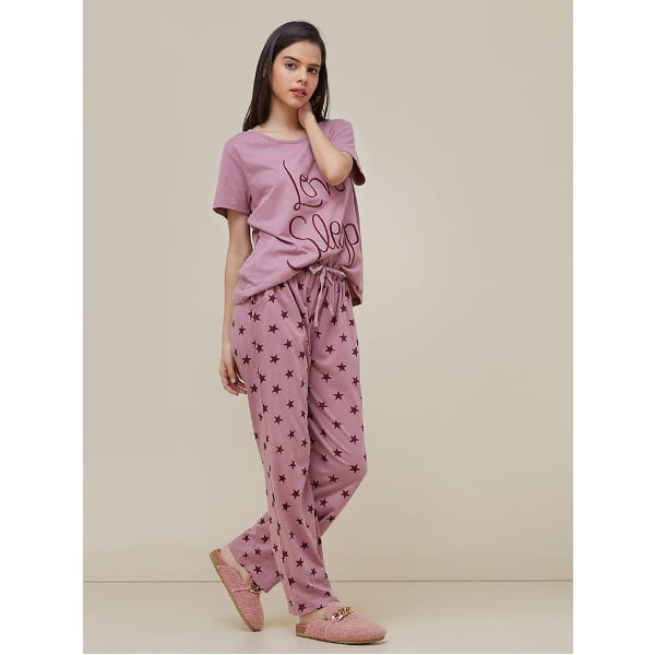 Love Sleep Printed Night Suit Pajama Set For Ladies