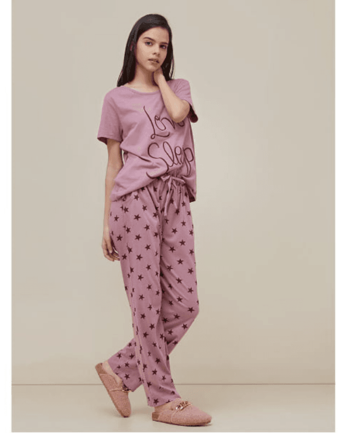 Love Sleep Printed Night Suit Pajama Set For Ladies by nightydress.pk