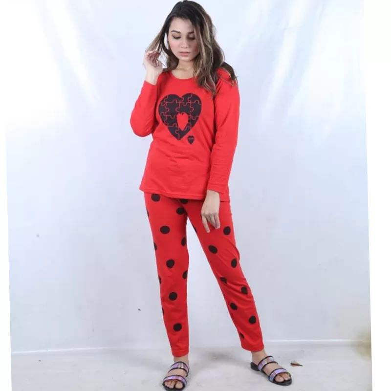 New Red Heart Printed Ladies Sleep Wear Night Dress For Women And